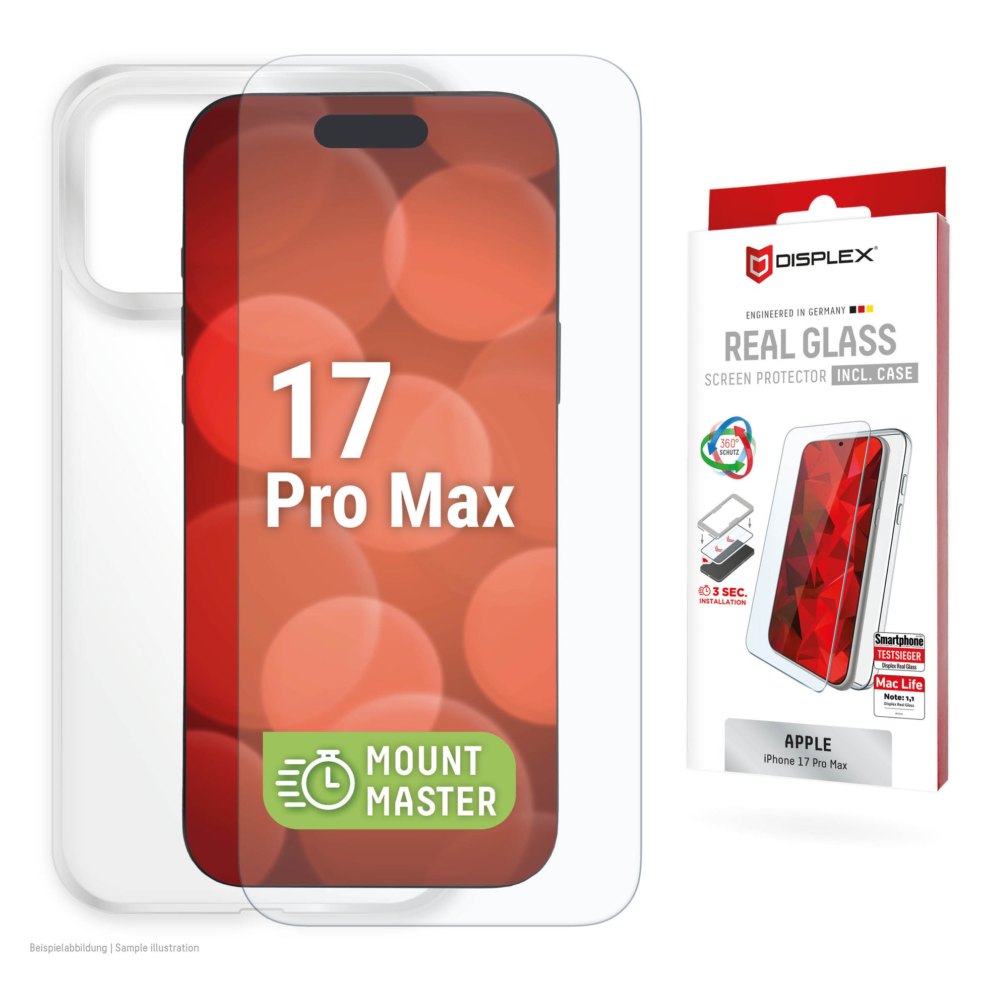 Displex Displayschutz (Panzerglas), 10H – für iPhone 17 Pro Max – mit Applikator