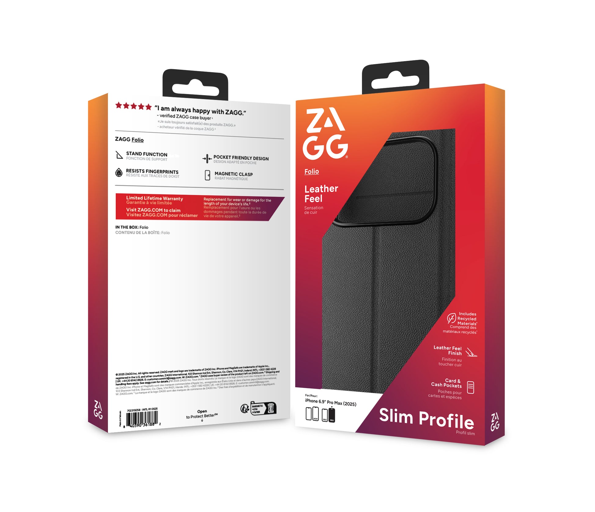 ZAGG Folio – Wallethülle – für Apple iPhone 17 Pro Max, 3 Kartenfächer, PU, Schwarz, bis 1 m sturzsicher