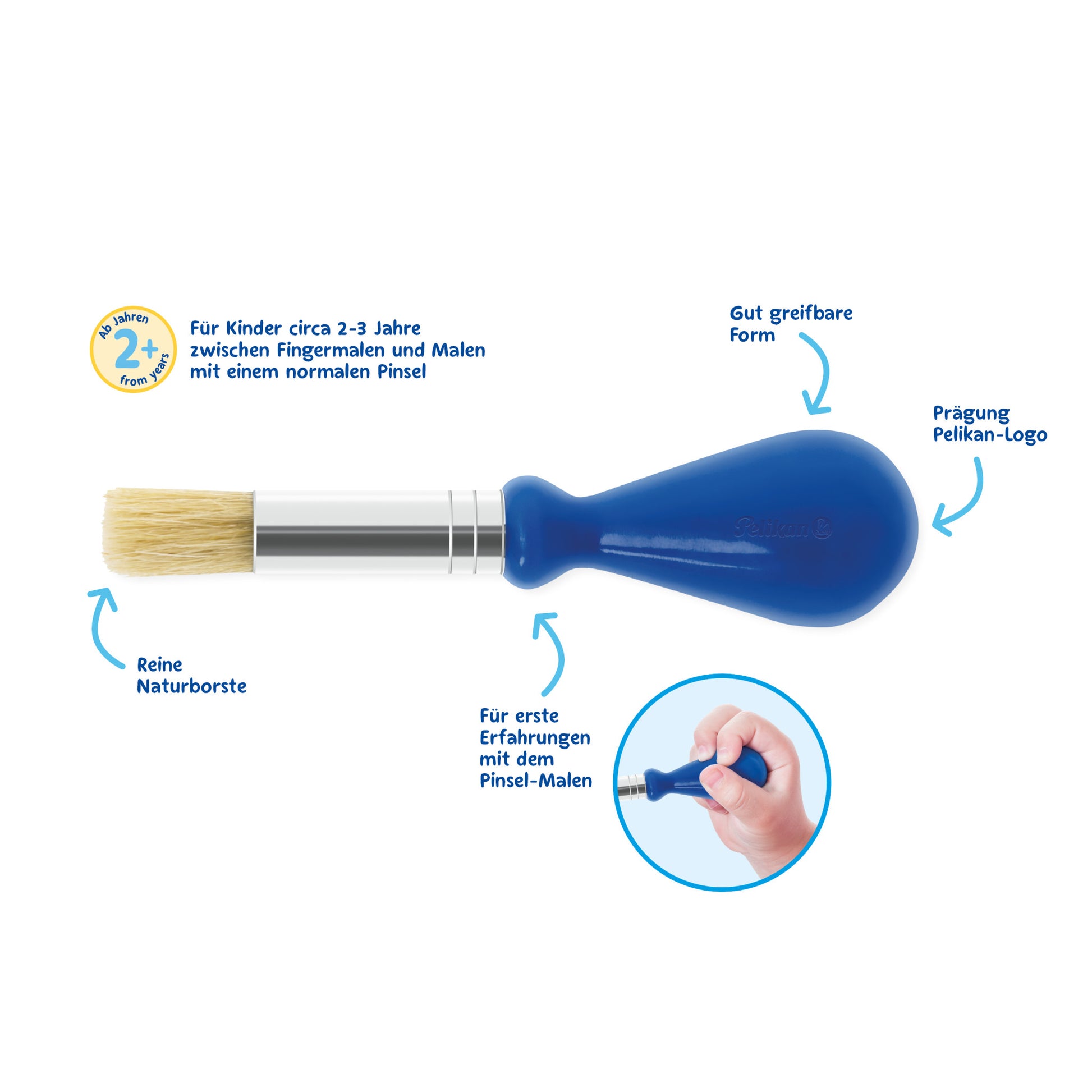 Pelikan Pinsel – Flachpinsel, Naturhaar, Blau, Kunststoffgriff, ab 2 Jahren
