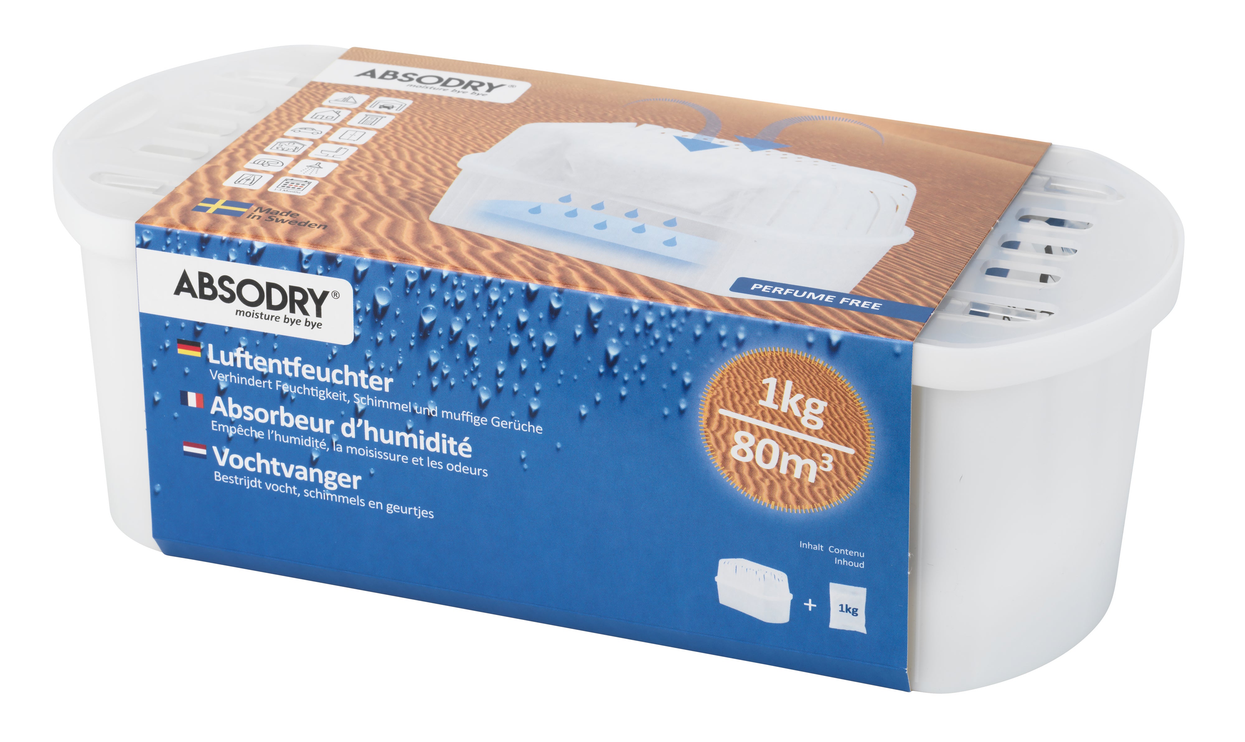 Absodry Passiver Entfeuchter Mini Compact – 1 kg, für Räume bis 80 m³