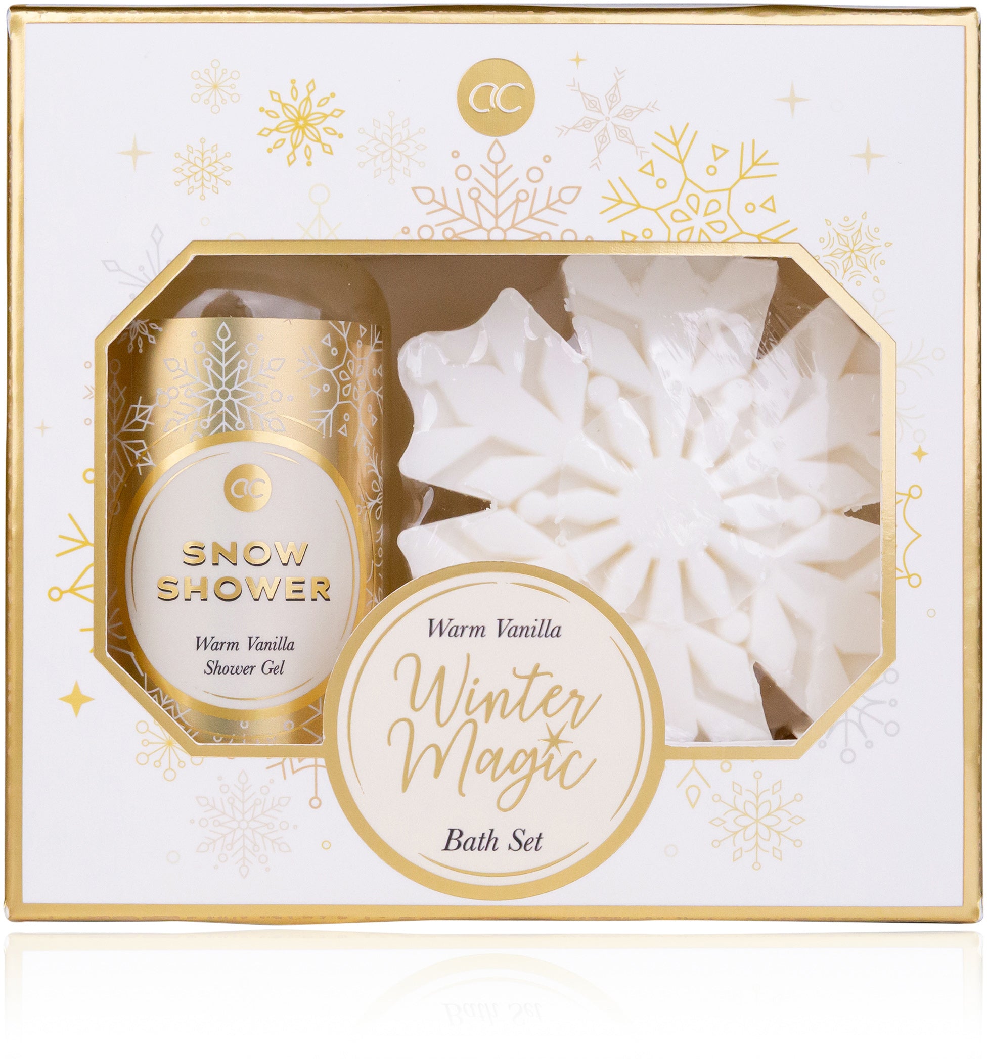 Accentra Geschenkset Winter Magic – Hand- & Nagelcreme 60 ml, Taschenspiegel, Netzschwamm – warme Vanille