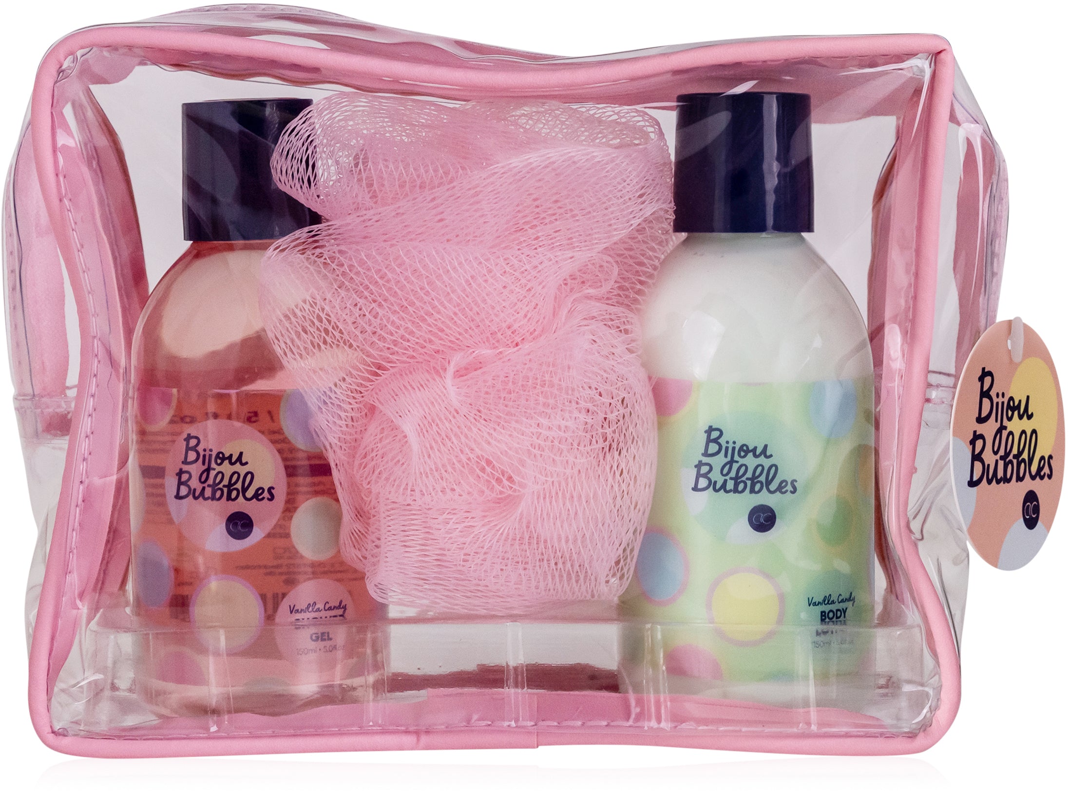 Accentra Bijou Bubbles Badeset – 150 ml Duschgel, 150 ml Bodylotion, 15 g Netzschwamm – Vanilla Candy