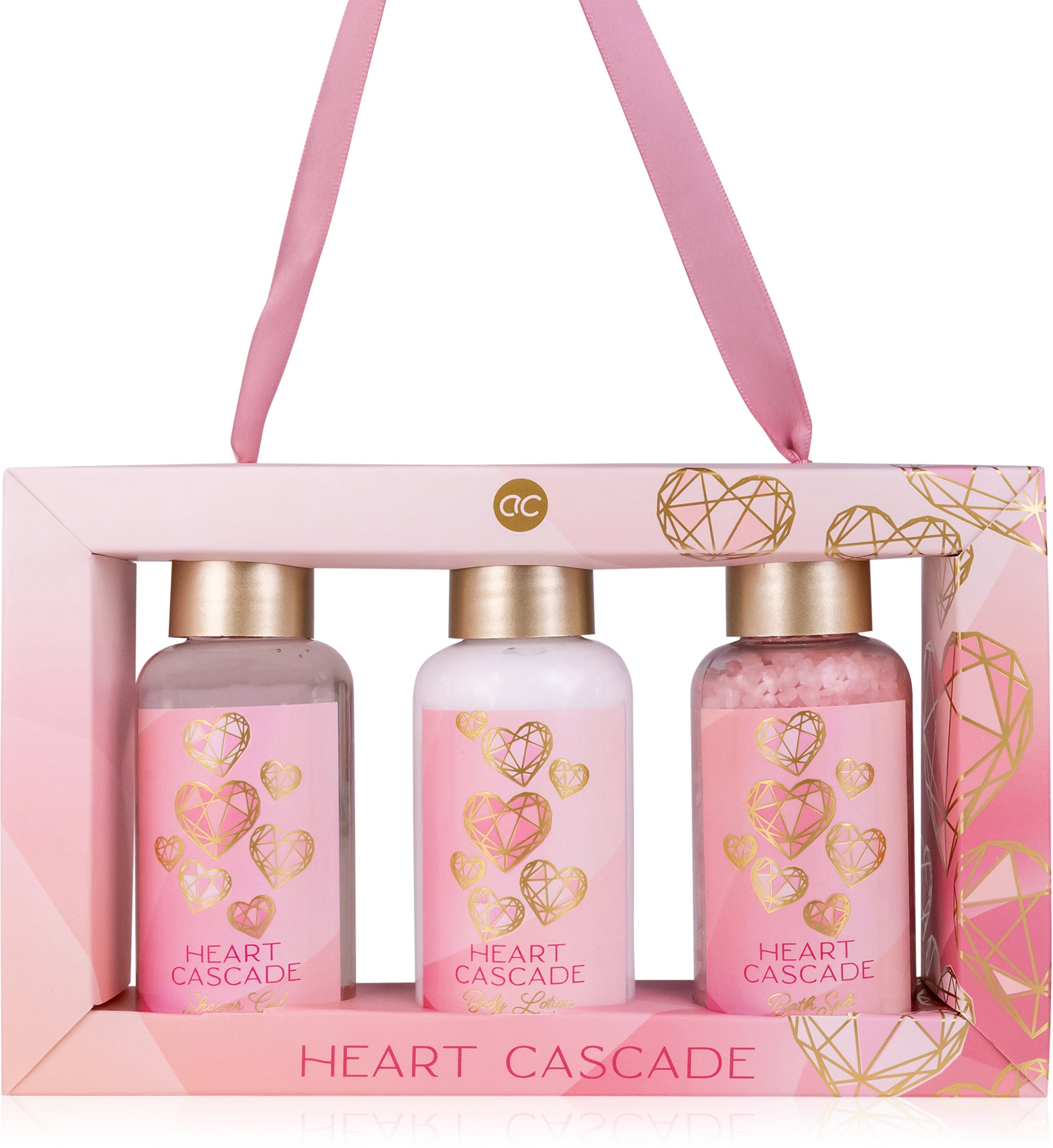 Accentra Badeset Heart Cascade – 100 ml Duschgel, 100 ml Bodylotion, 120 g Badesalz – Magnolia Dream