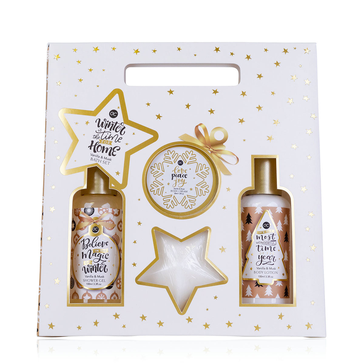 Accentra Badeset Winter Magic – Vanille & Moschus – Bodylotion 100 ml, Seife 40 g, Körpercreme 30 g