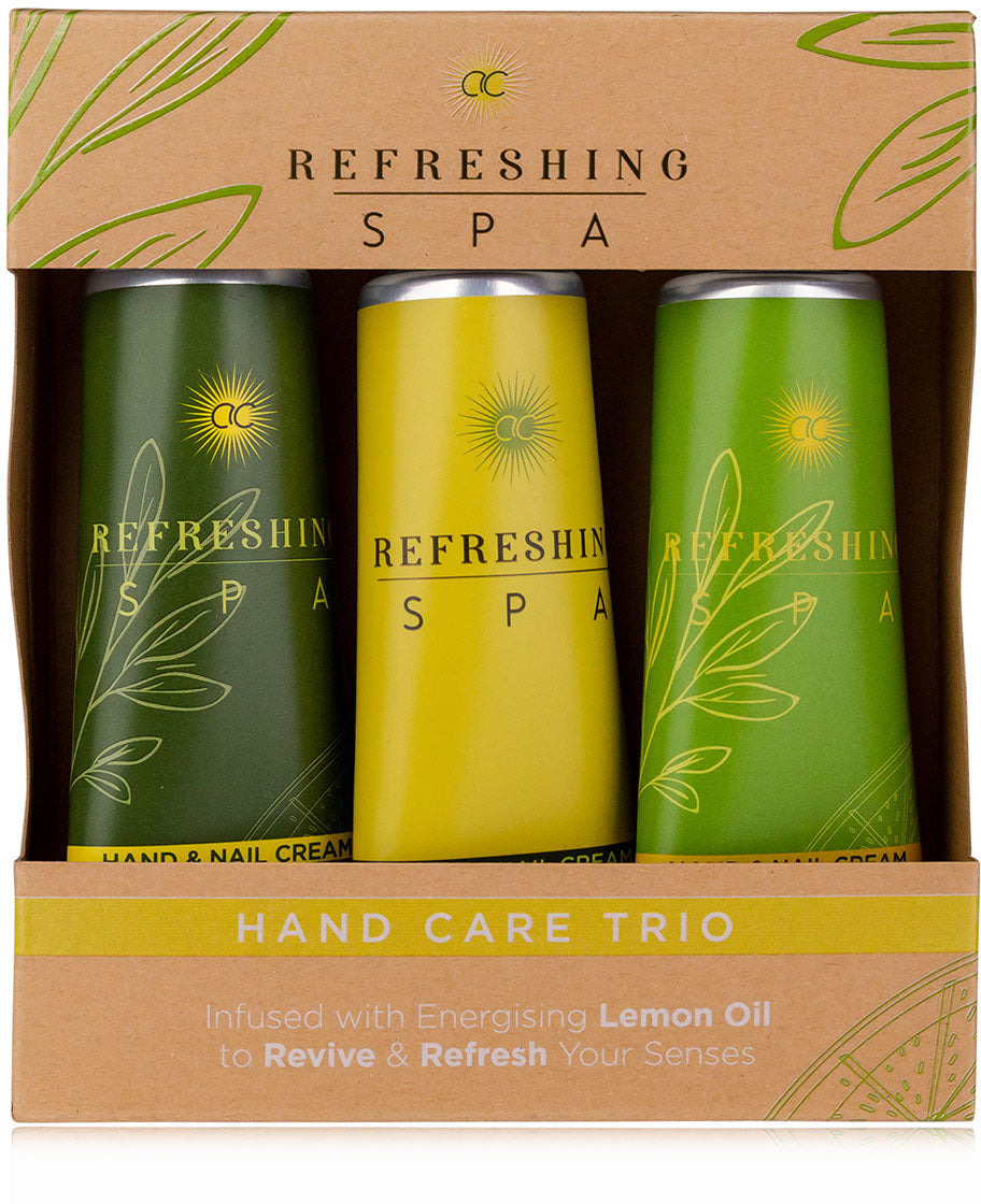 Accentra Handpflegeset REFRESHING SPA – Zitrone & Jasmin – 3 × 60 ml – grün/gelb/braun