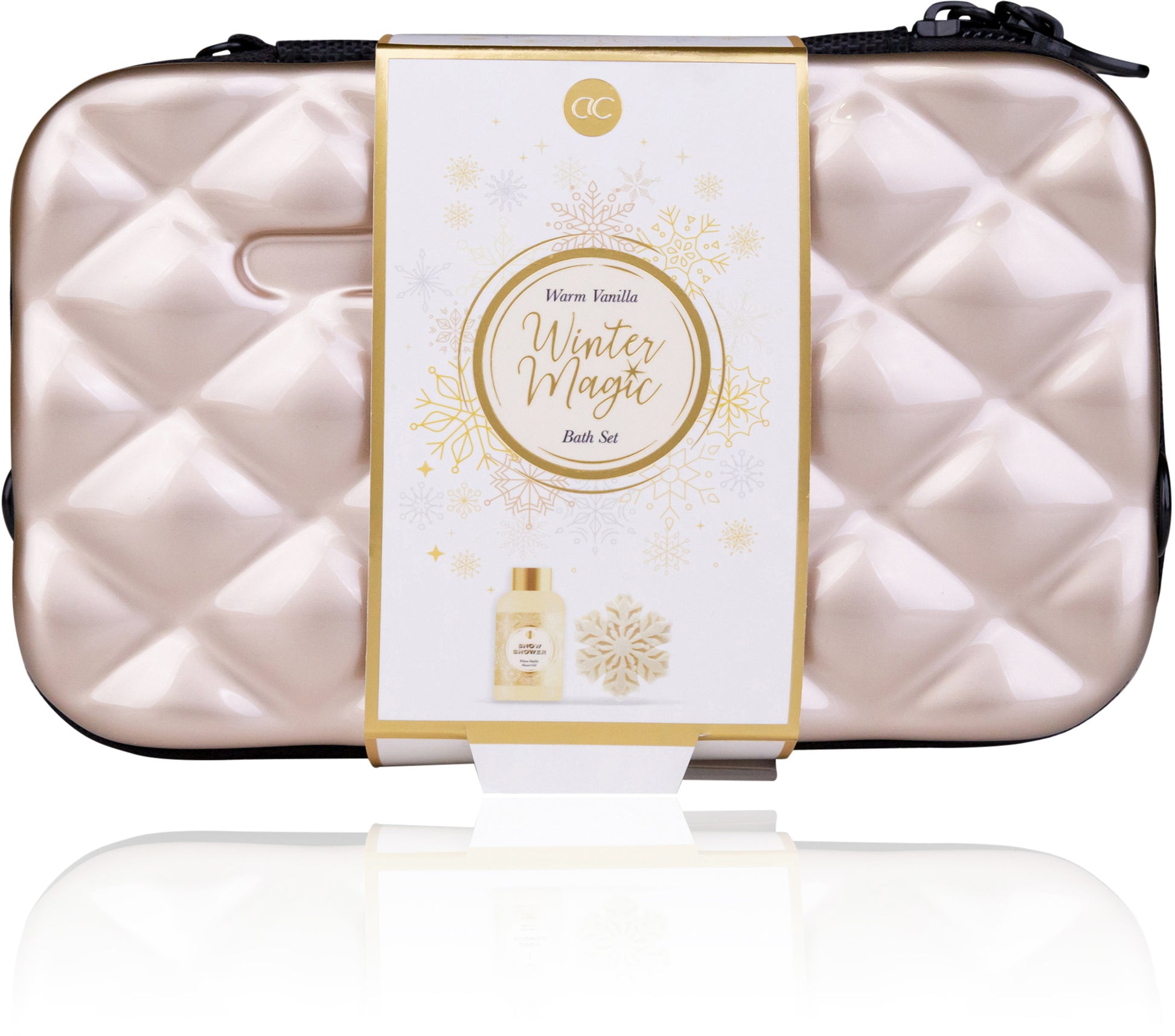 Accentra Badeset Winter Magic – Duschgel 100 ml, Seife 60 g, Hardcase-Kosmetiktasche – Duft Warm Vanilla