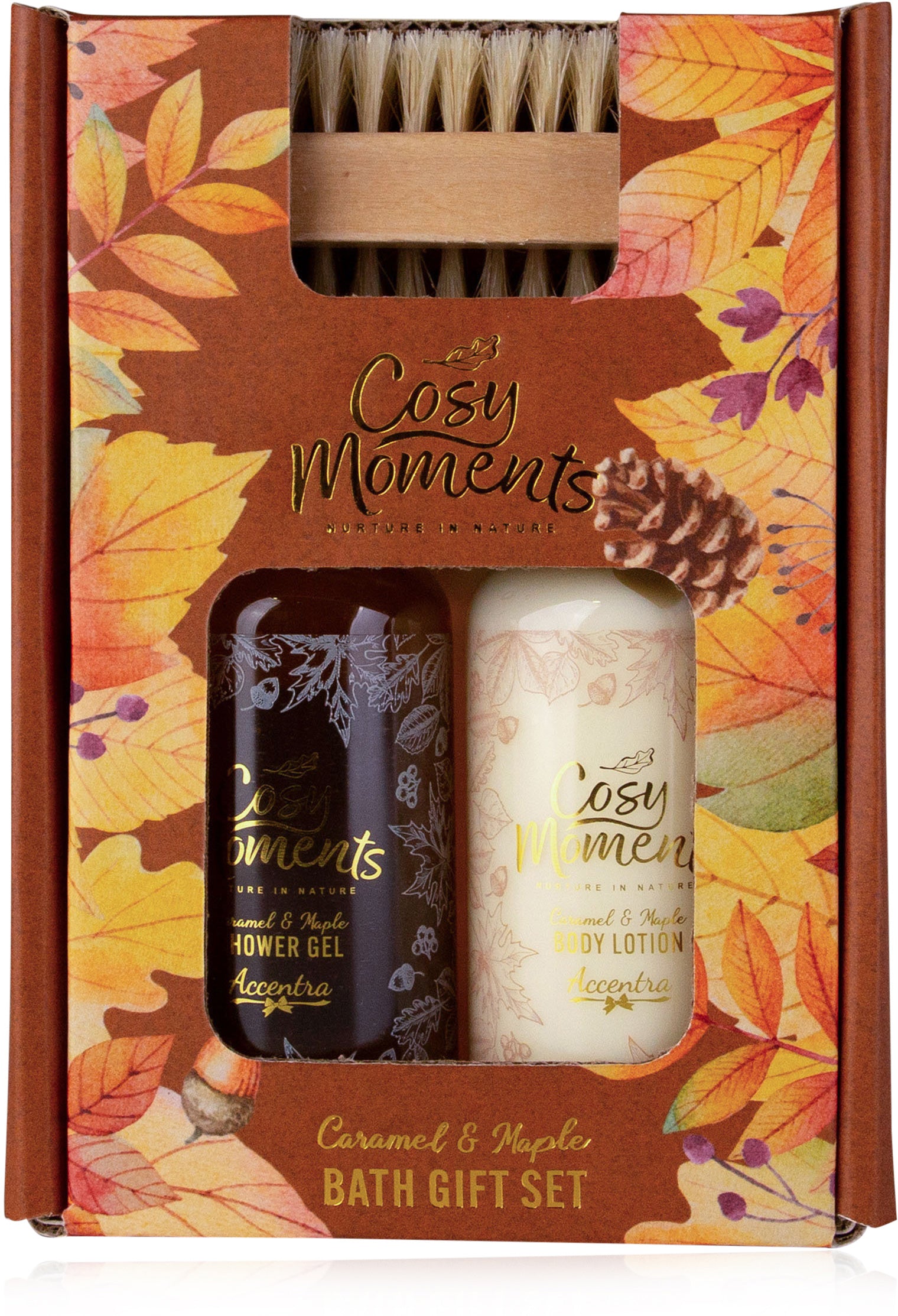 Accentra Badeset Cosy Moments – Duschgel & Bodylotion, Nagelbürste – 2 × 100 ml – orange/creme