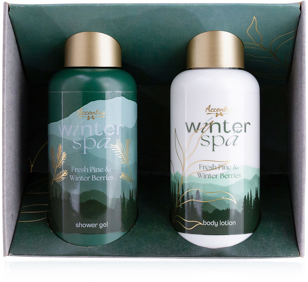 Accentra Badeset – 100 ml Duschgel, 100 ml Bodylotion – Duft Fresh Pine & Winter Berries