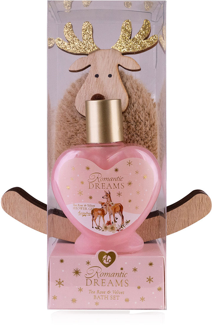 Accentra Badeset Romantic Dreams – inkl. 80 ml Duschgel, Duft Tea Rose & Velvet, Deko-Elch