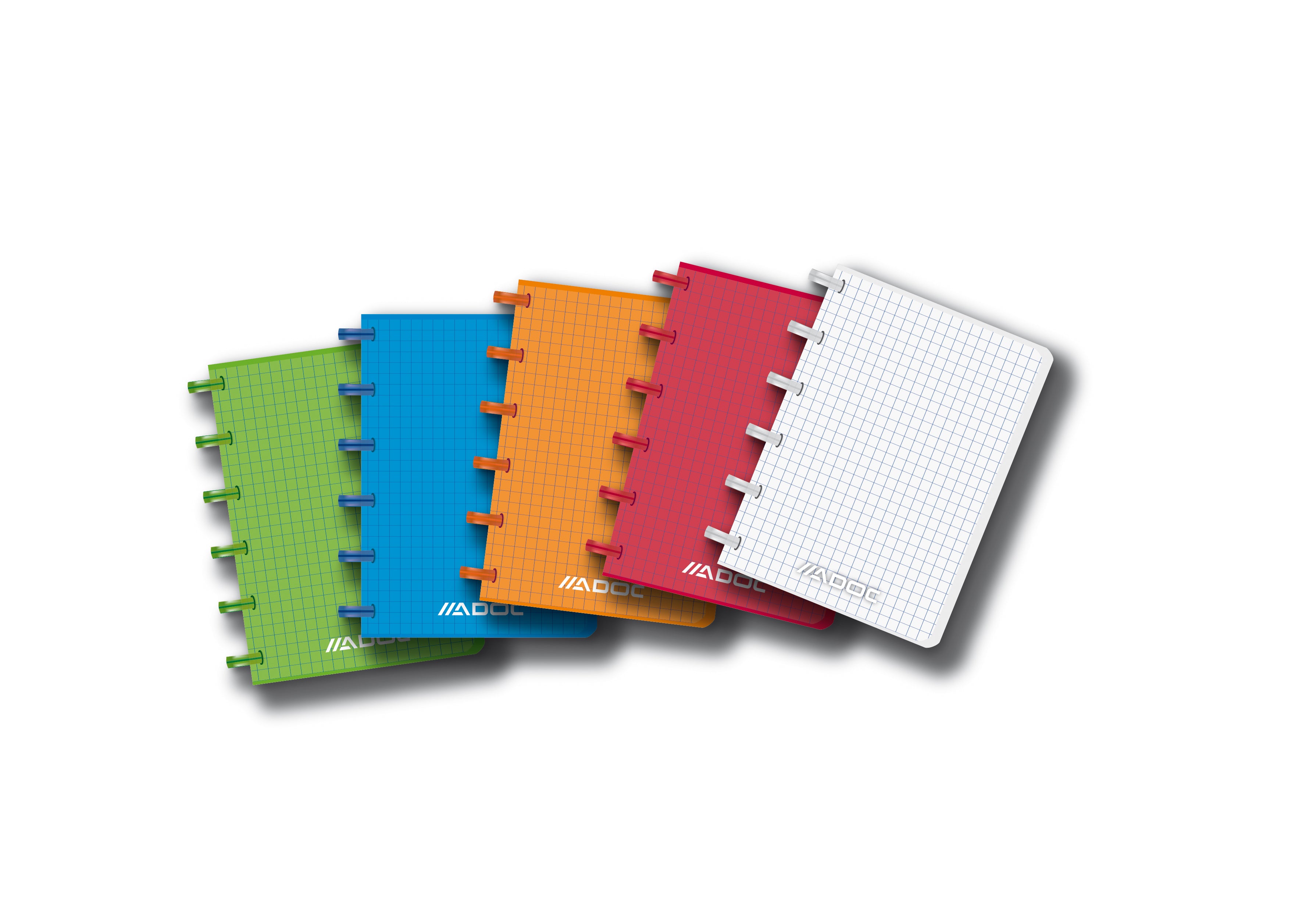Adoc Pap-Ex Colorlines Notizheft – A6 – kariert – auswechselbare Blätter, transparenter PP-Umschlag, mehrfarbig