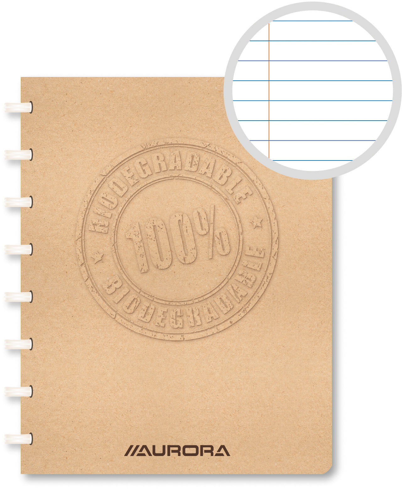 Adoc Notizbuch – A5 – liniert 8 mm – 144 Seiten – 90 g/m², auswechselbare Blätter, 8 Ringe – braun – PEFC