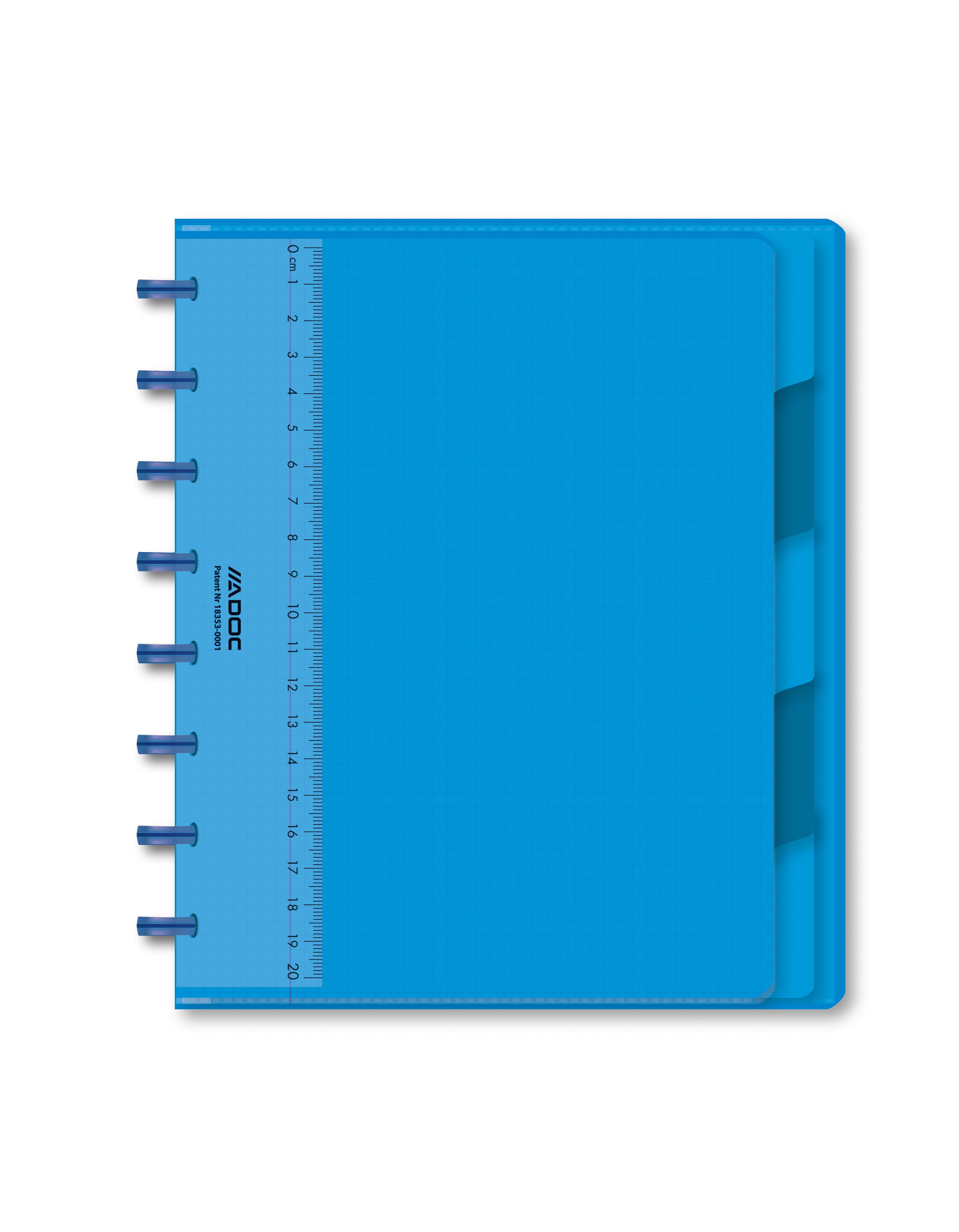 Adoc Pap-Ex Notizheft – 195 × 223 mm – kariert – auswechselbare Blätter, 5-teiliges Register, blau