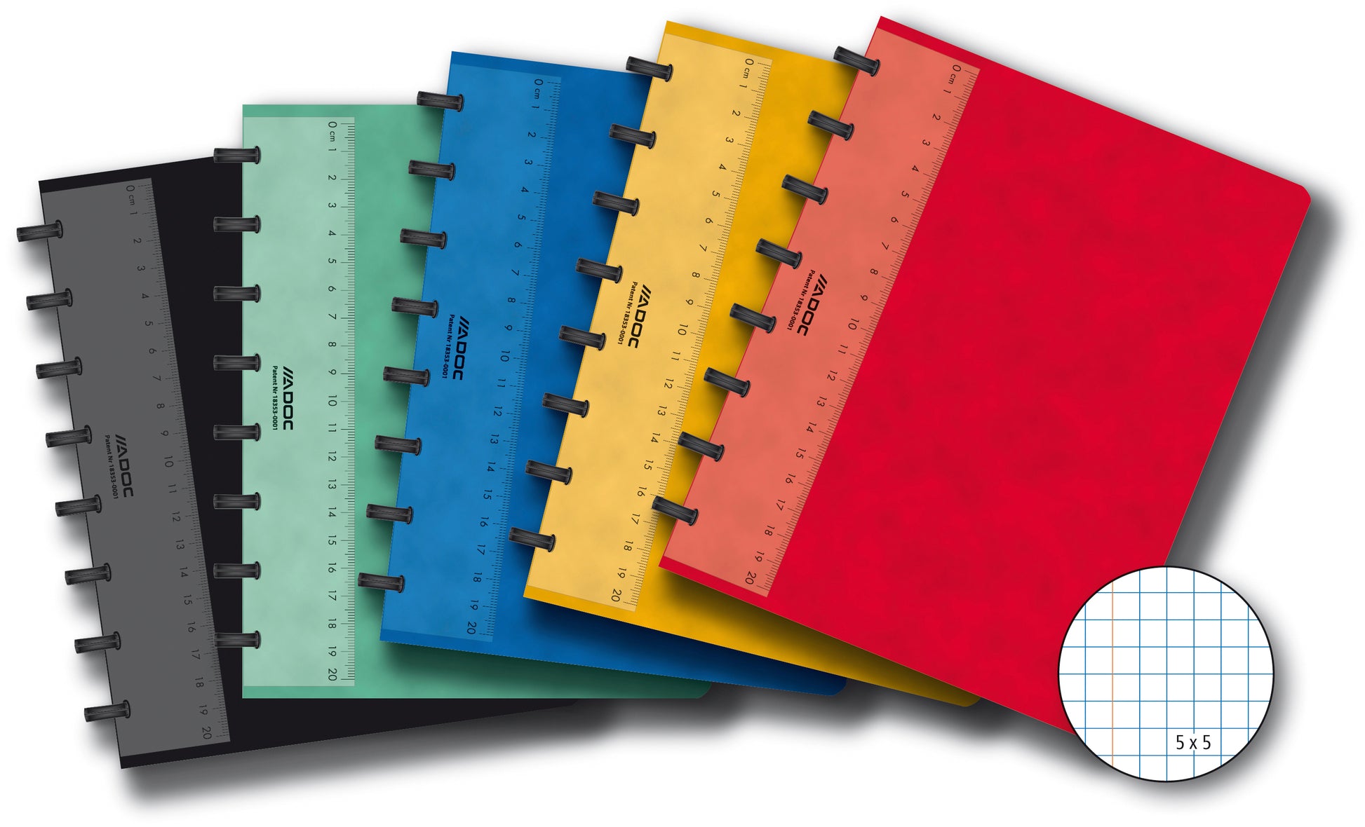 Adoc Pap-Ex Classic Notizheft – 212 × 180 mm – kariert – auswechselbare Blätter, Lineal, mehrfarbig
