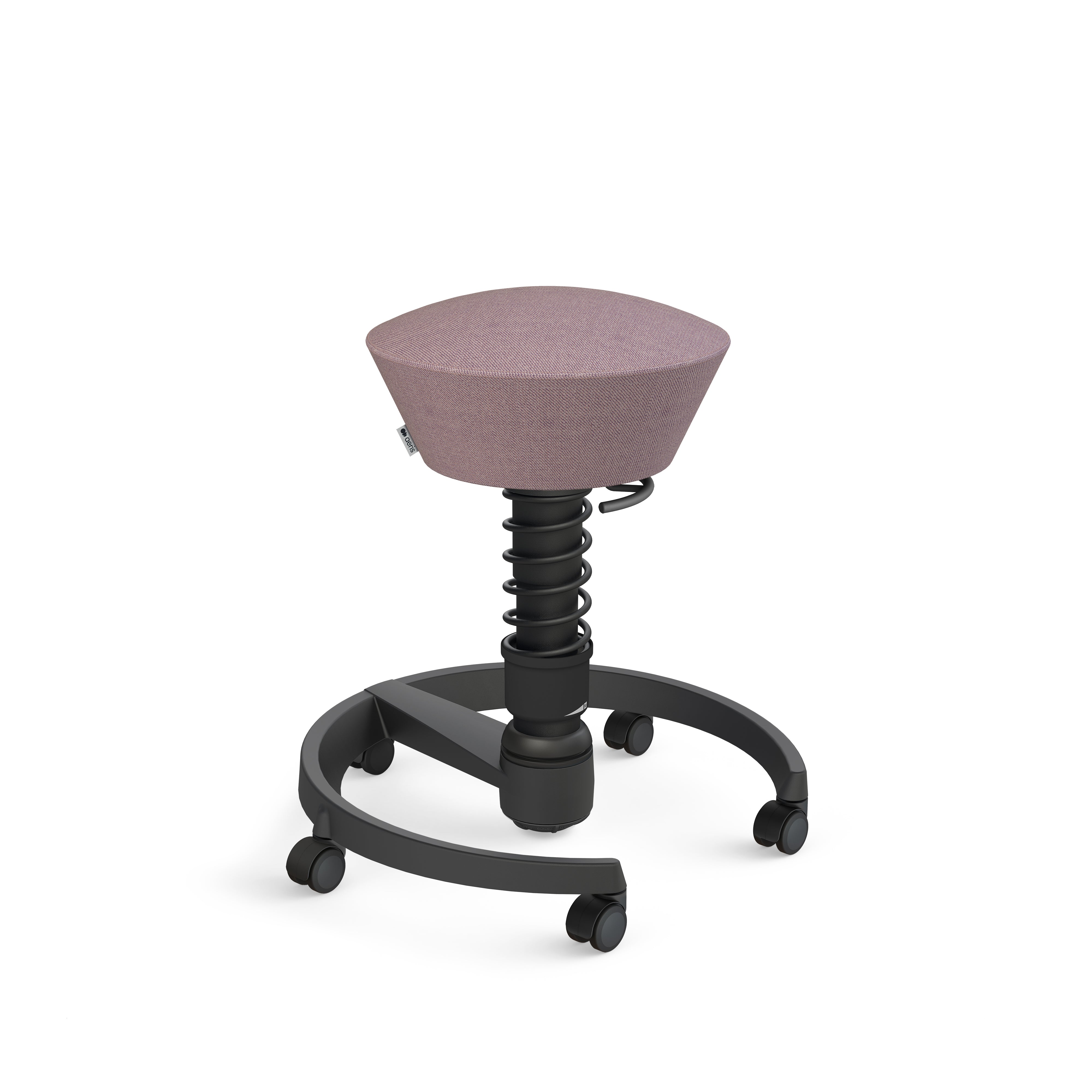 Aeris Swopper 102HBSTBK Stehhocker – Stoff – Schwarz/Violett, 3D-Aktiv-Sitz, mit Rollen, 45–59 cm