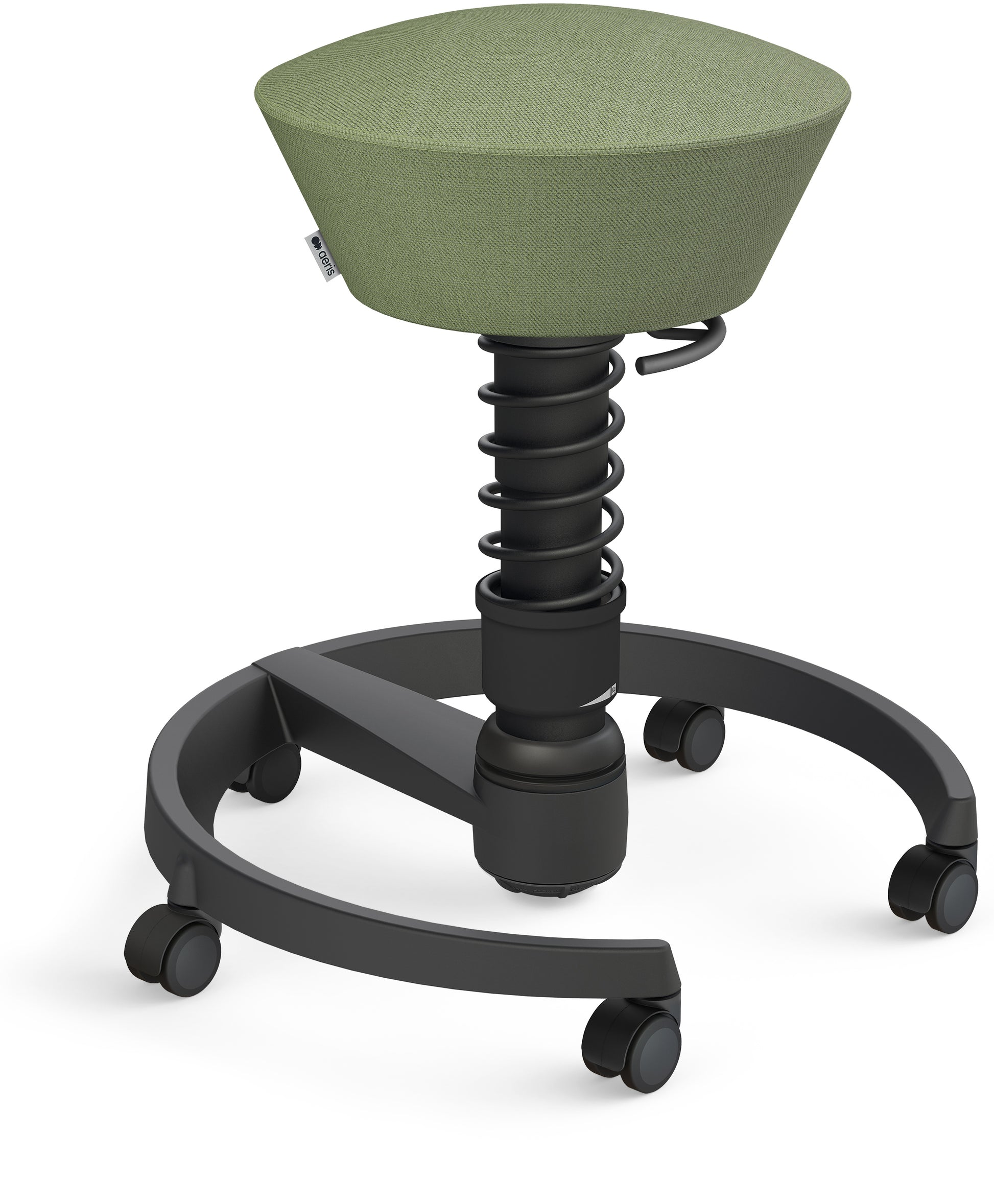 Aeris Swopper 102HBSTBK Stehhocker – Stoff – Schwarz/Grün, 3D-Aktiv-Sitz, mit Rollen, 45–59 cm