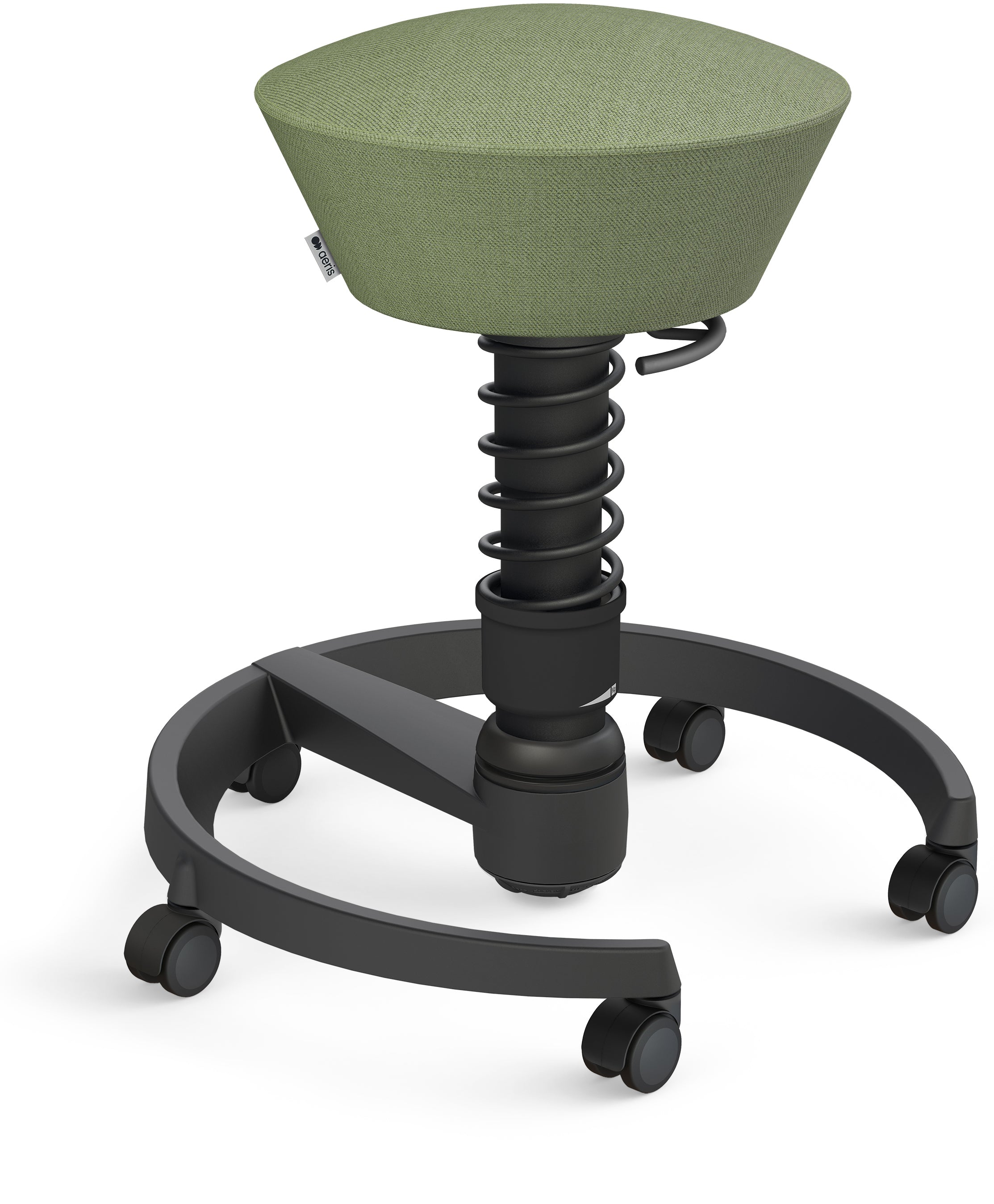 Aeris Swopper 102HBSTBK Stehhocker – Stoff – Schwarz/Grün, 3D-Aktiv-Sitz, mit Rollen, 45–59 cm