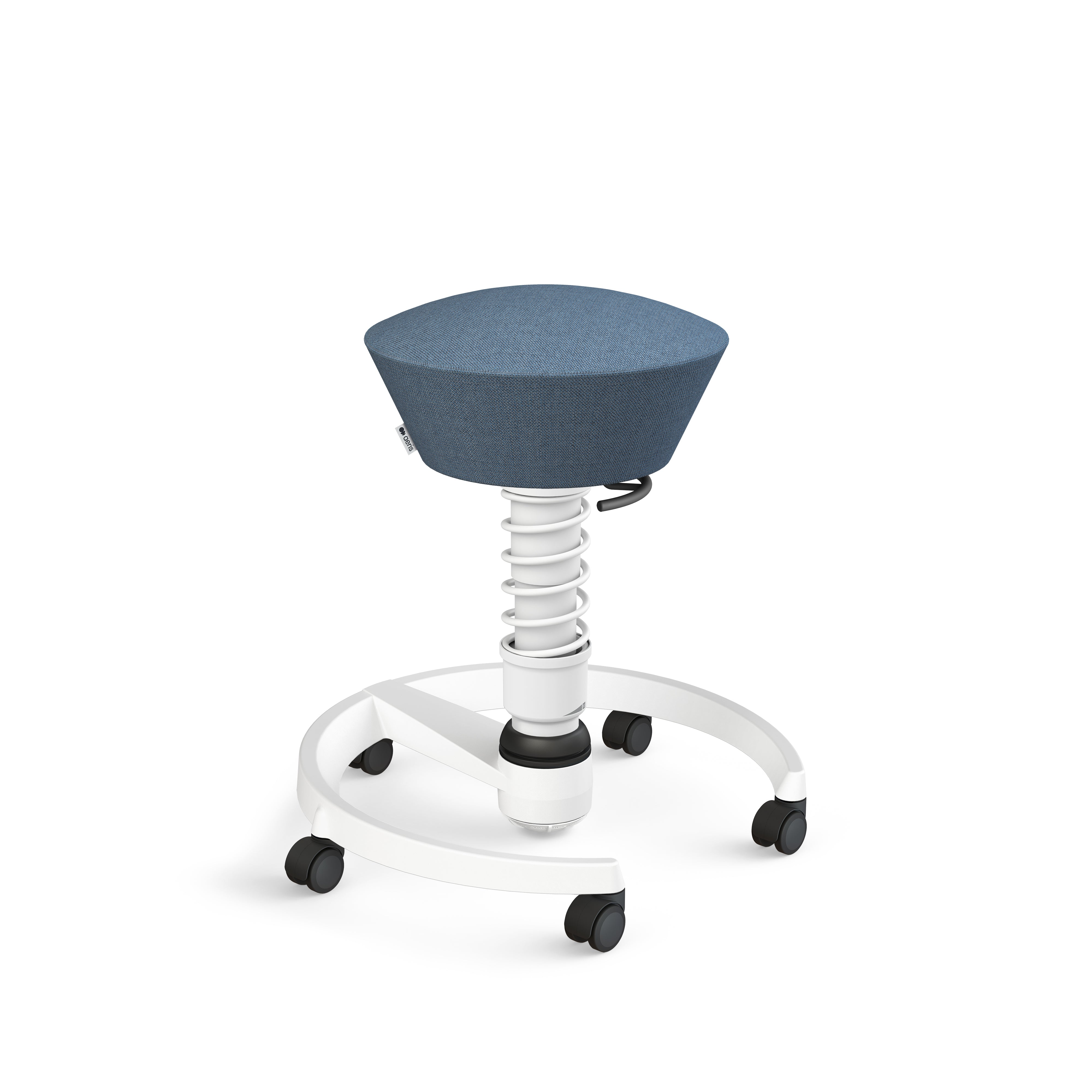 Aeris Swopper 102HBSTWH Stehhocker – Stoff – Weiss/Blau, 3D-Aktiv-Sitz, mit Rollen, 45–59 cm