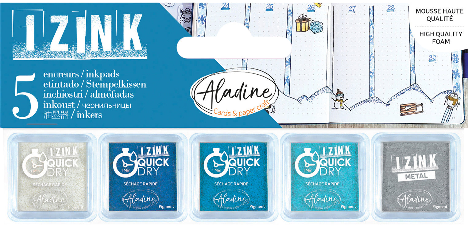 Aladine Stempelkissen – Frost – 33 × 33 mm – farbig sortiert – 5er-Set