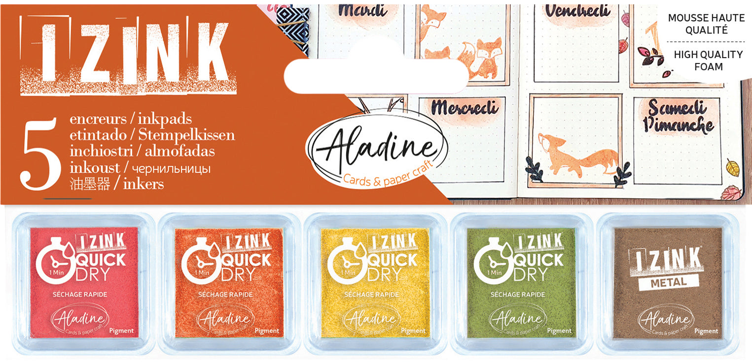 Aladine Stempelkissen – Laub – 33 × 33 mm – farbig sortiert – 5er-Set