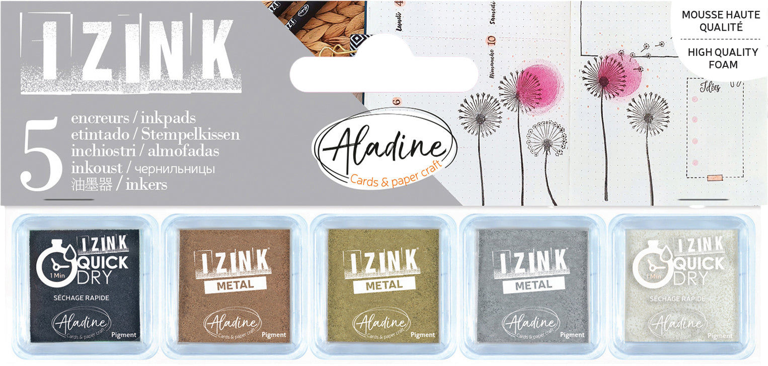 Aladine Stempelkissen – Metallic – 33 × 33 mm – farbig sortiert – 5er-Set