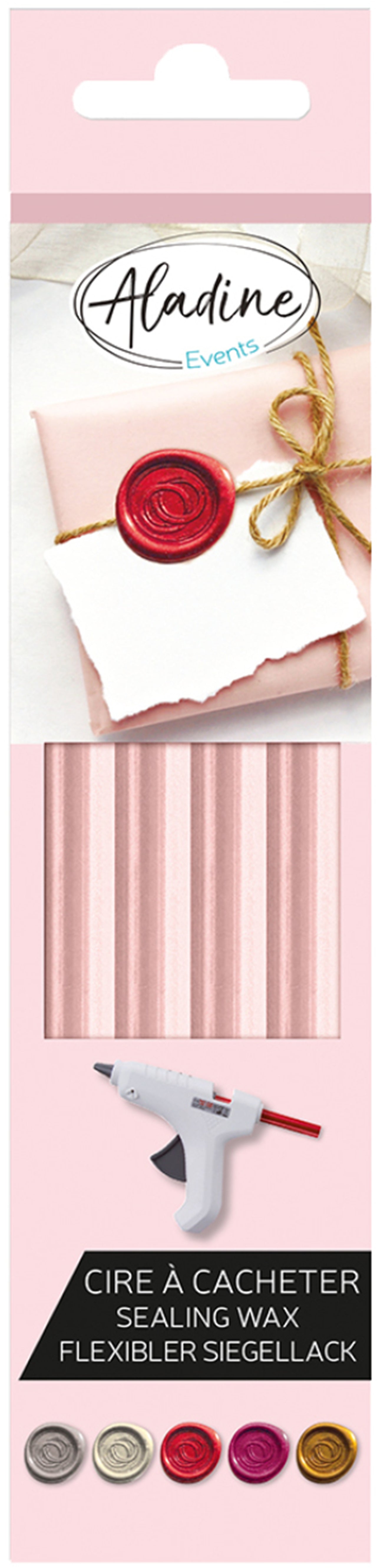 Aladine Siegelwachs – 18 × 1 cm, Rosa – 4 Stück, Wachs, für Wachspistole