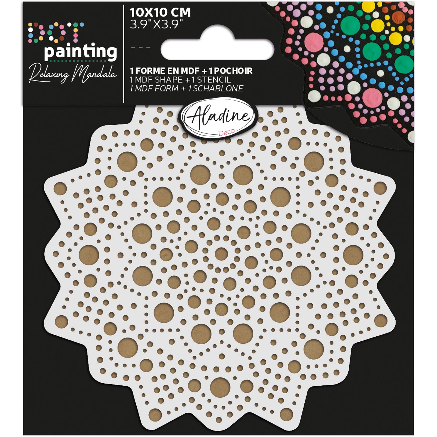 Aladine Punktmalerei-Set – MDF-Platte 10 cm mit Schablone – Modell 85497