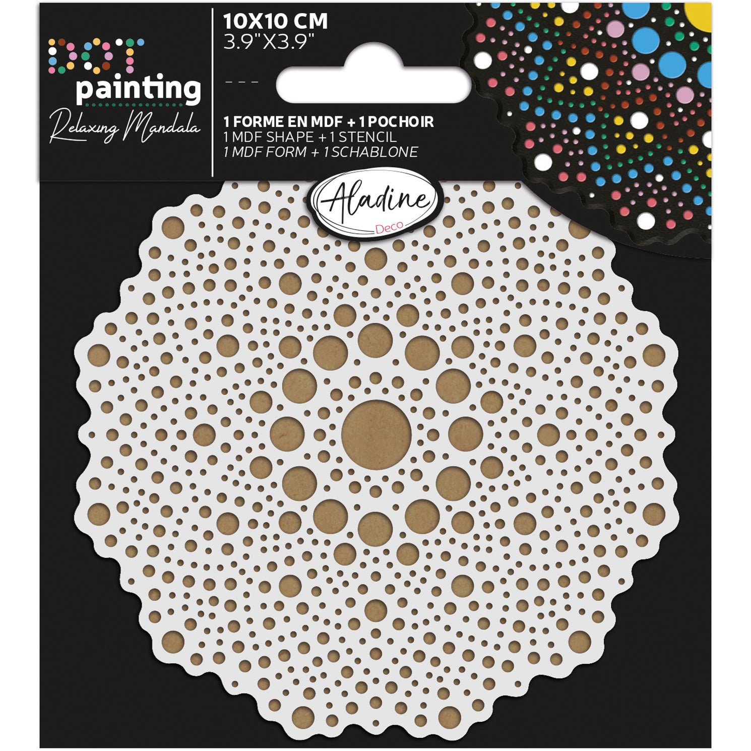 Aladine Bastelset – Punktmalerei – MDF-Platte Ø 10 cm – mit Schablone