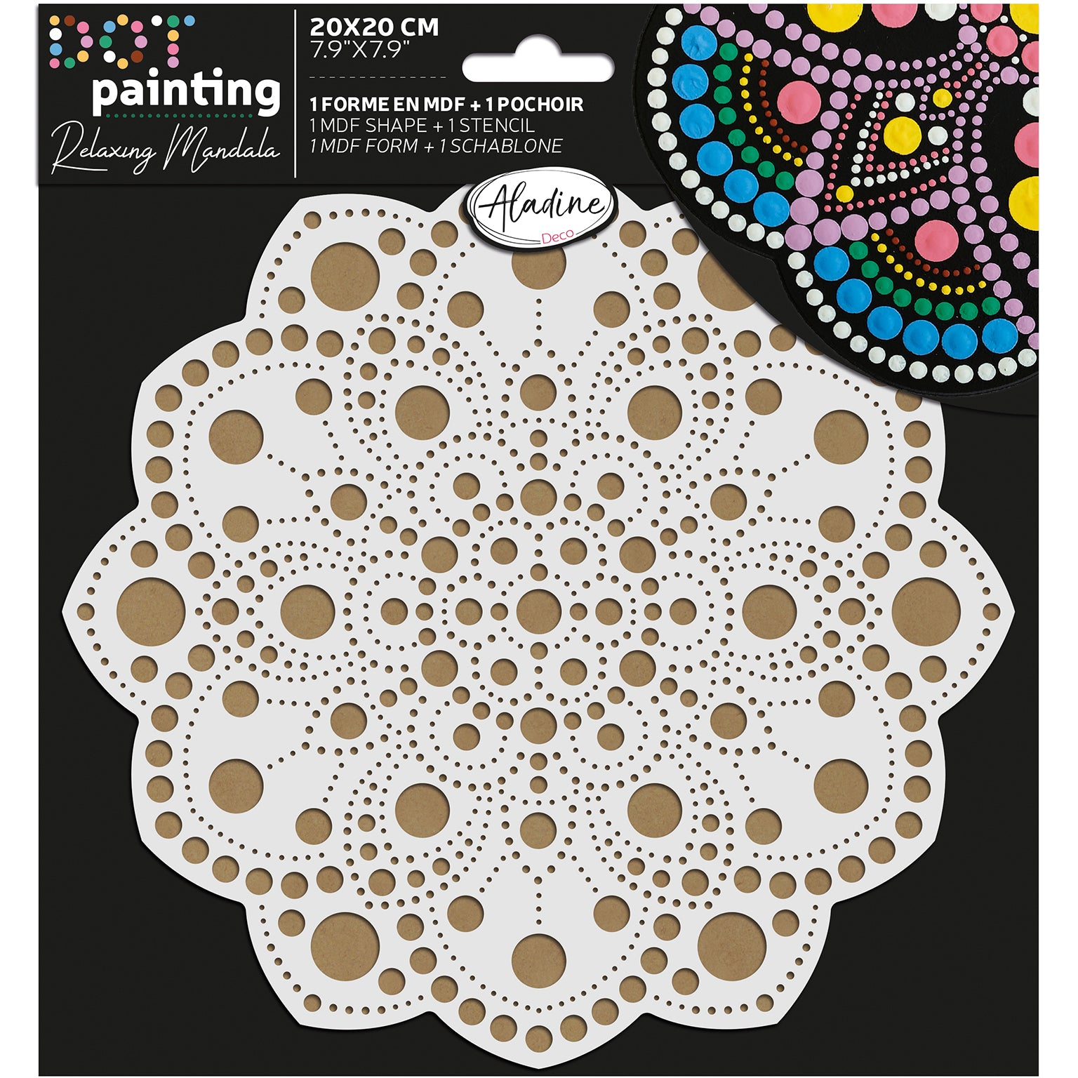 Aladine Punktmalerei-Set (Form & Schablone) – 20 cm MDF-Platte – 85502