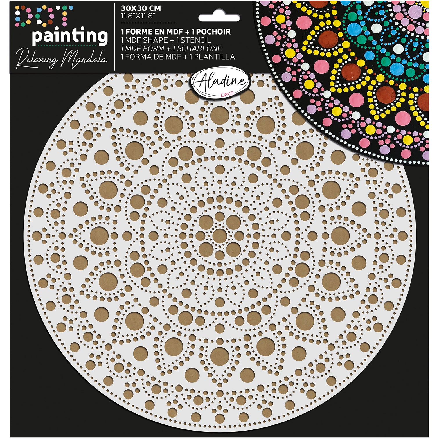 Aladine Dot Painting Bastelset – Ø 30 cm MDF-Platte mit Schablone
