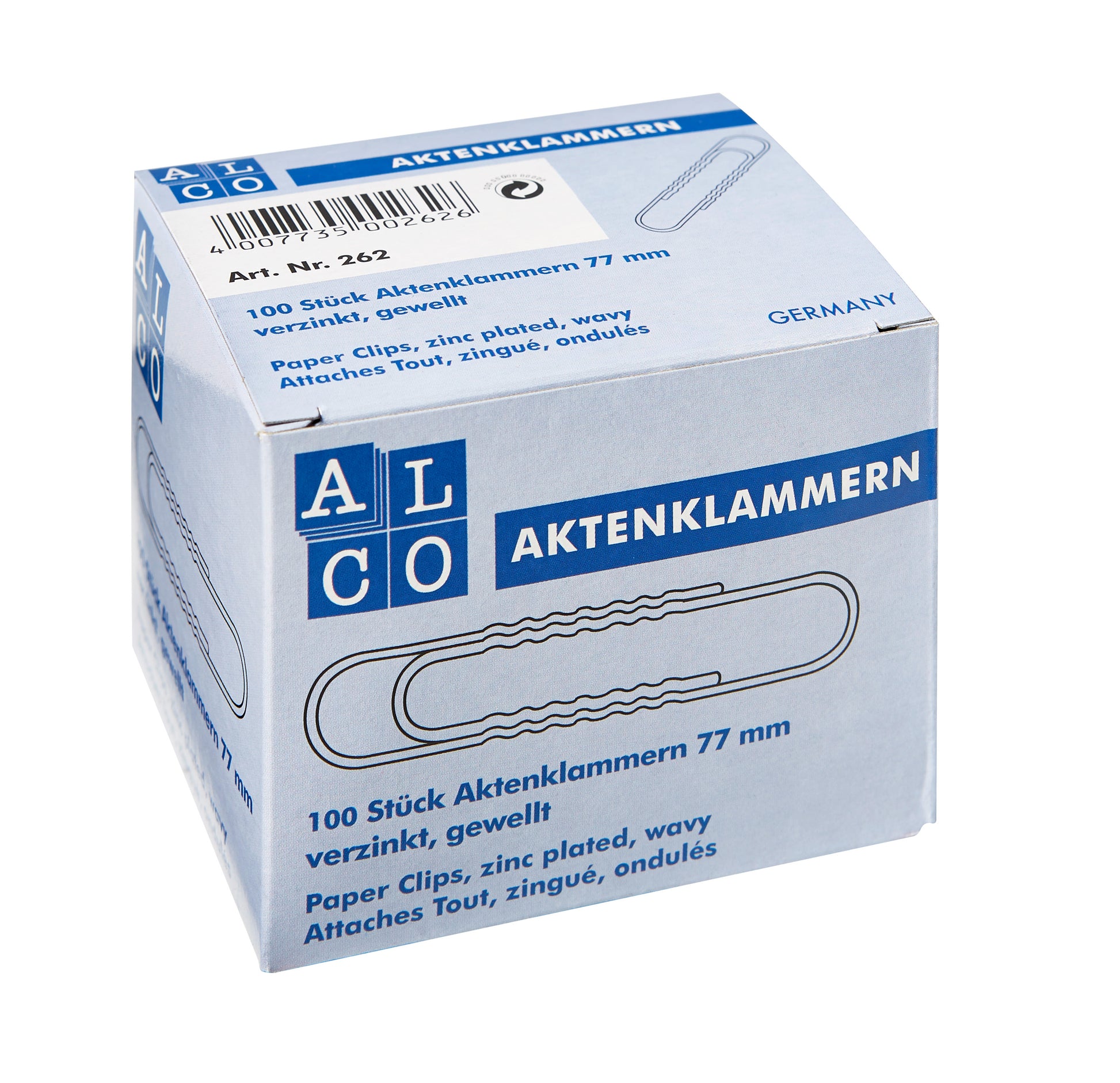 Alco Büroklammern 85 mm – verzinkt, gewellt