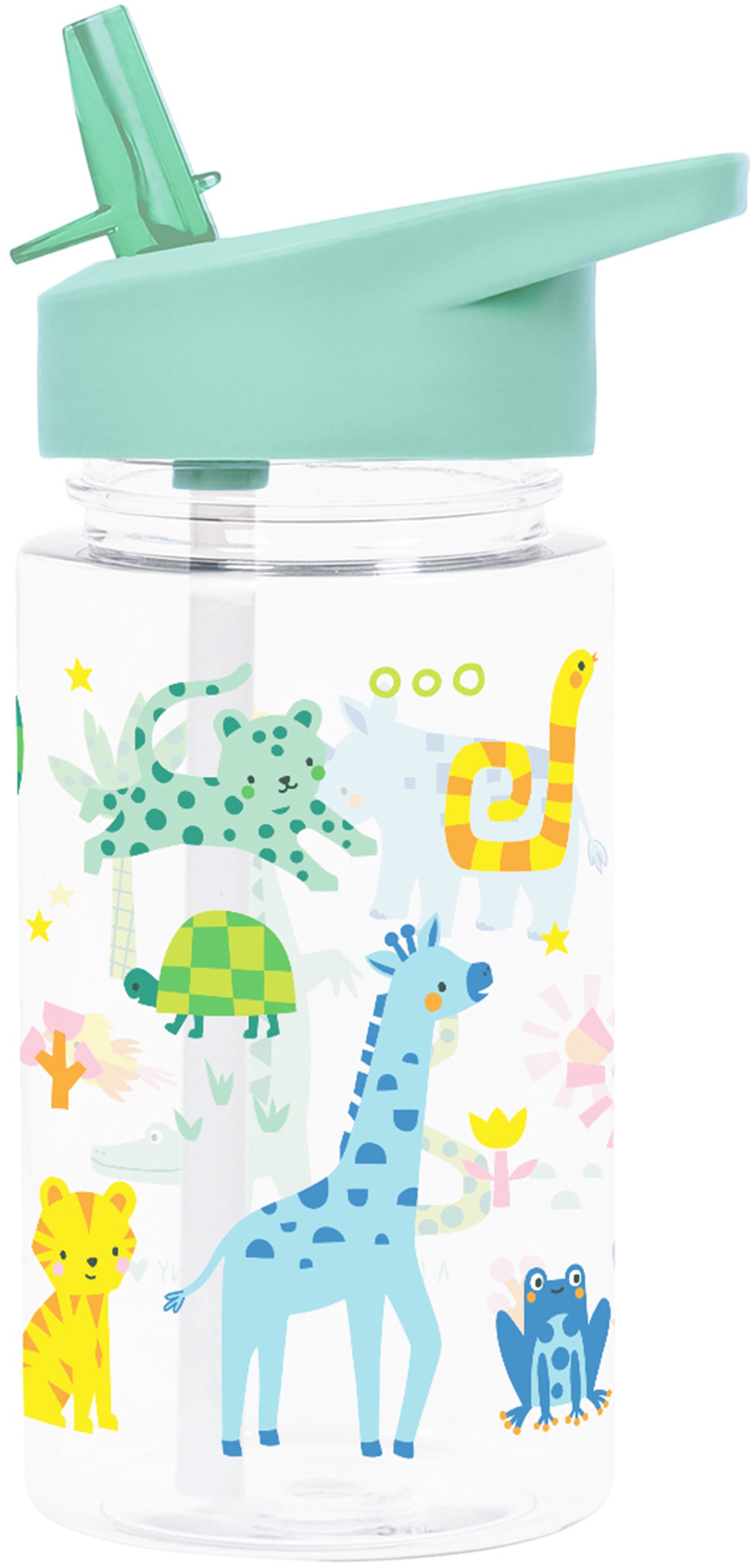 Allc DBJUMI96 Kindertrinkflasche 450 ml – mit Strohhalm, BPA-frei, Jungle