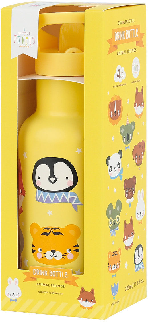 Allc DBSSAF87 Isolierflasche 350 ml – Doppelwandig, Edelstahl, mit Strohhalm, Animal Friends