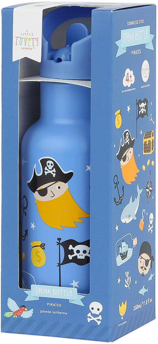 ALLC Kindertrinkflasche 350 ml – mit Strohhalm, Edelstahl, Pirates