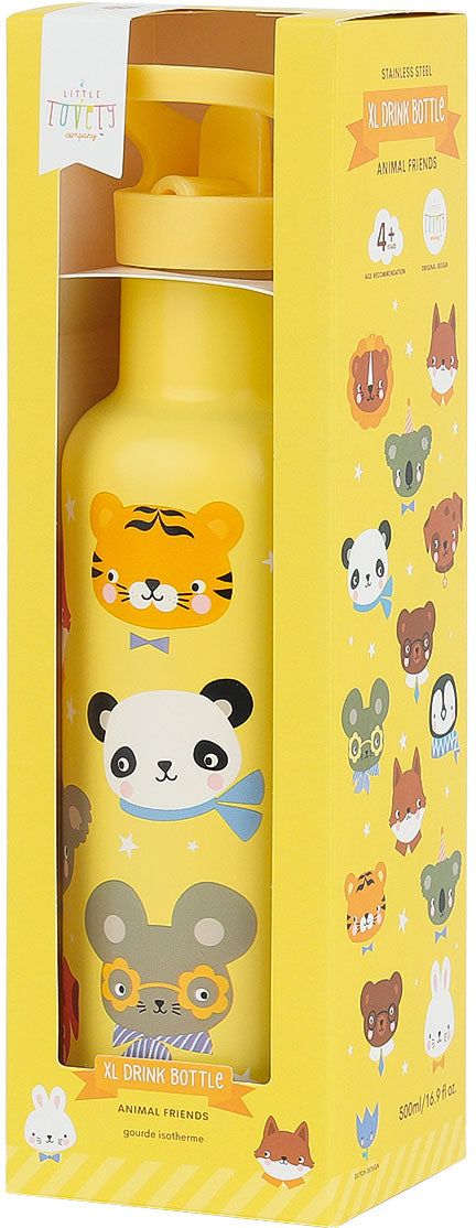 Allc DBSXAF91 Isolierflasche 500 ml – Doppelwandig, Edelstahl, mit Strohhalm, Animal Friends