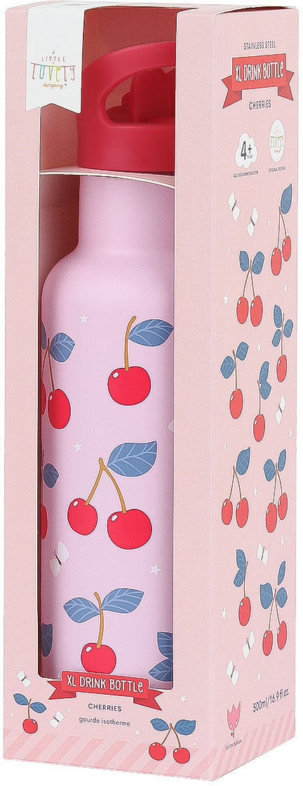 Allc Isolierflasche 500 ml – Doppelwandig, Edelstahl, mit Strohhalm, Cherries