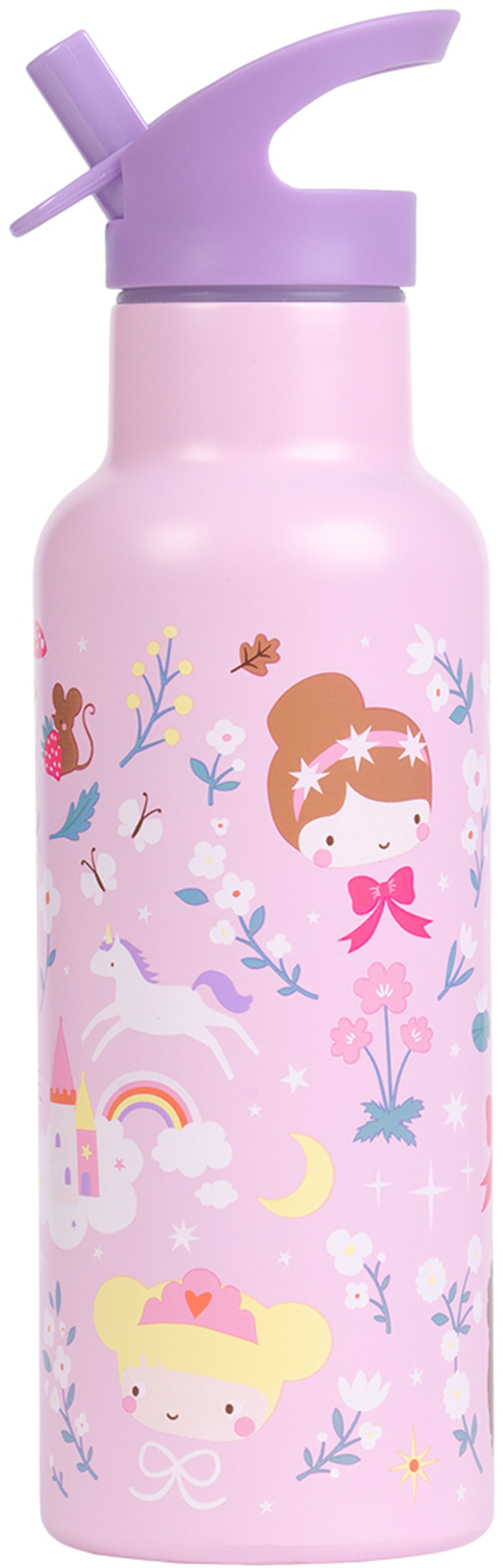 ALLC XL Trinkflasche 500 ml – Doppelwandig, Edelstahl, mit Strohhalm, Princesses