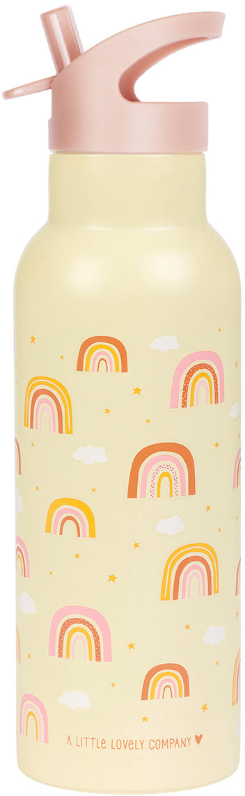 Allc XL Isolierflasche 500 ml – Doppelwandig, Edelstahl, mit Strohhalm, Rainbows