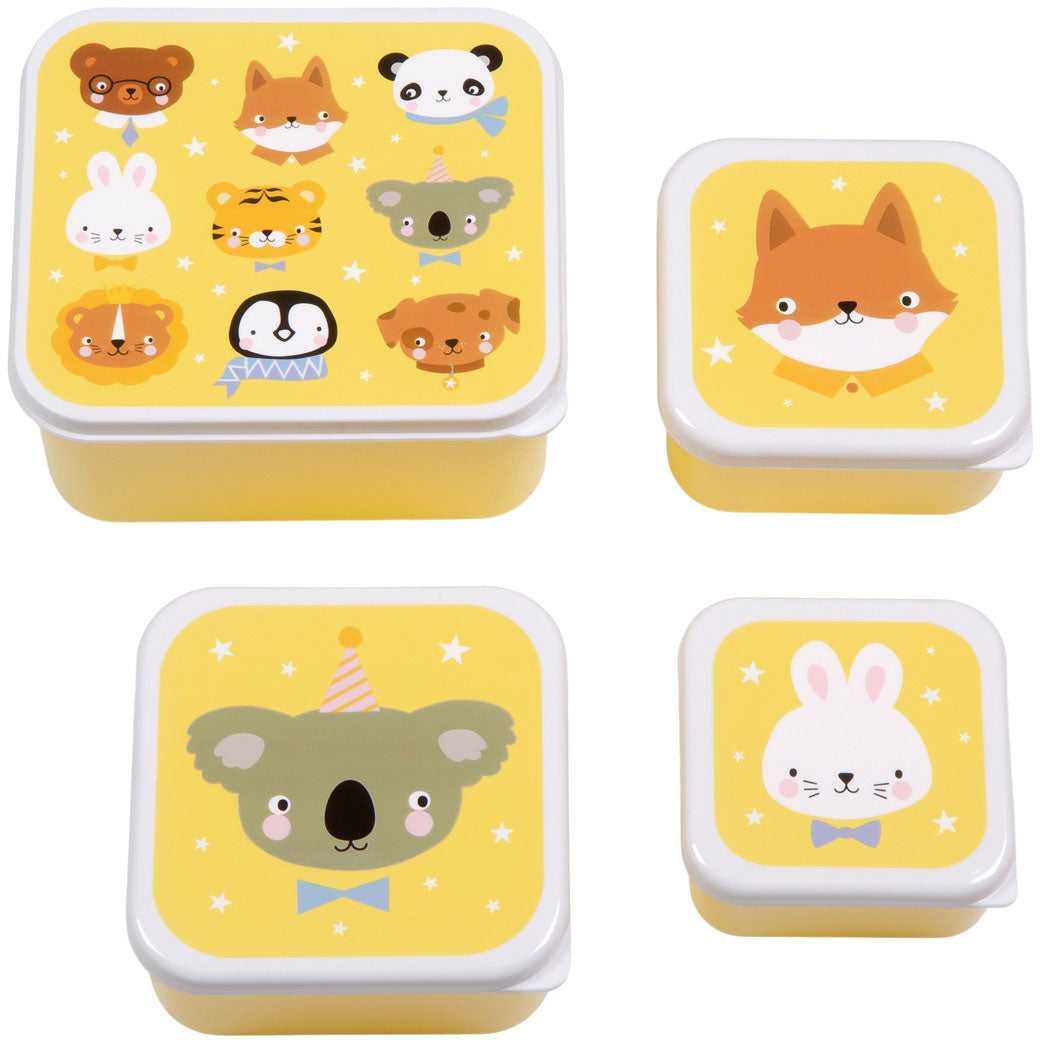 Allc Lunch- & Snackbox-Set Animal Friends – 4-teiliges Set, 14,0 × 15,5 × 7,0 cm, mit Deckel