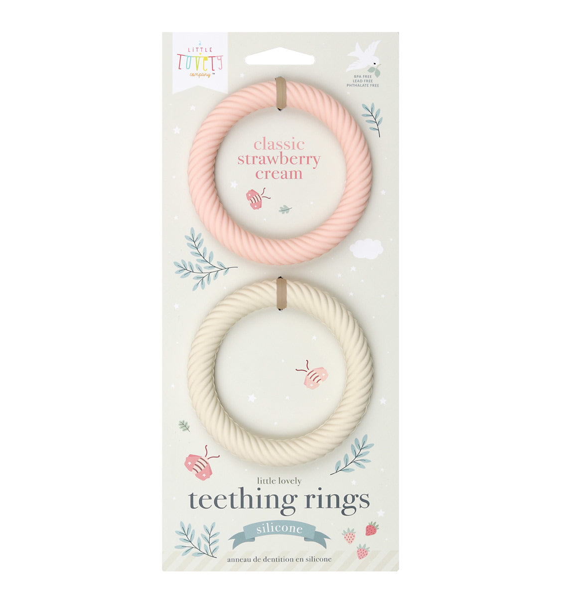 ALLC Classic Beissring-Set – Erdbeere Creme – 8,5 × 8,5 × 1,2 cm – 2-teilig – Silikon – EN71, REACH, CPSC
