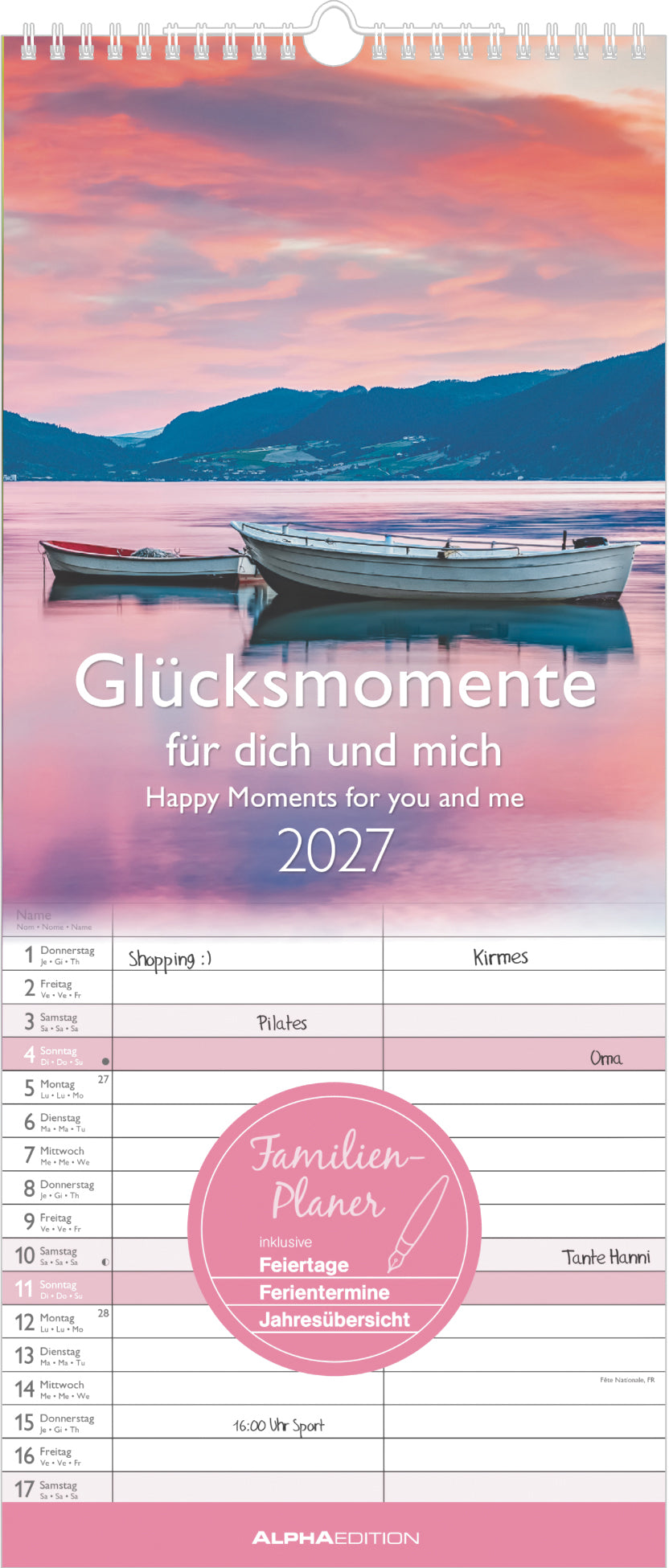 Alpha Edition – Familienplaner, 2027, 19,5 × 45 cm, 2 Spalten