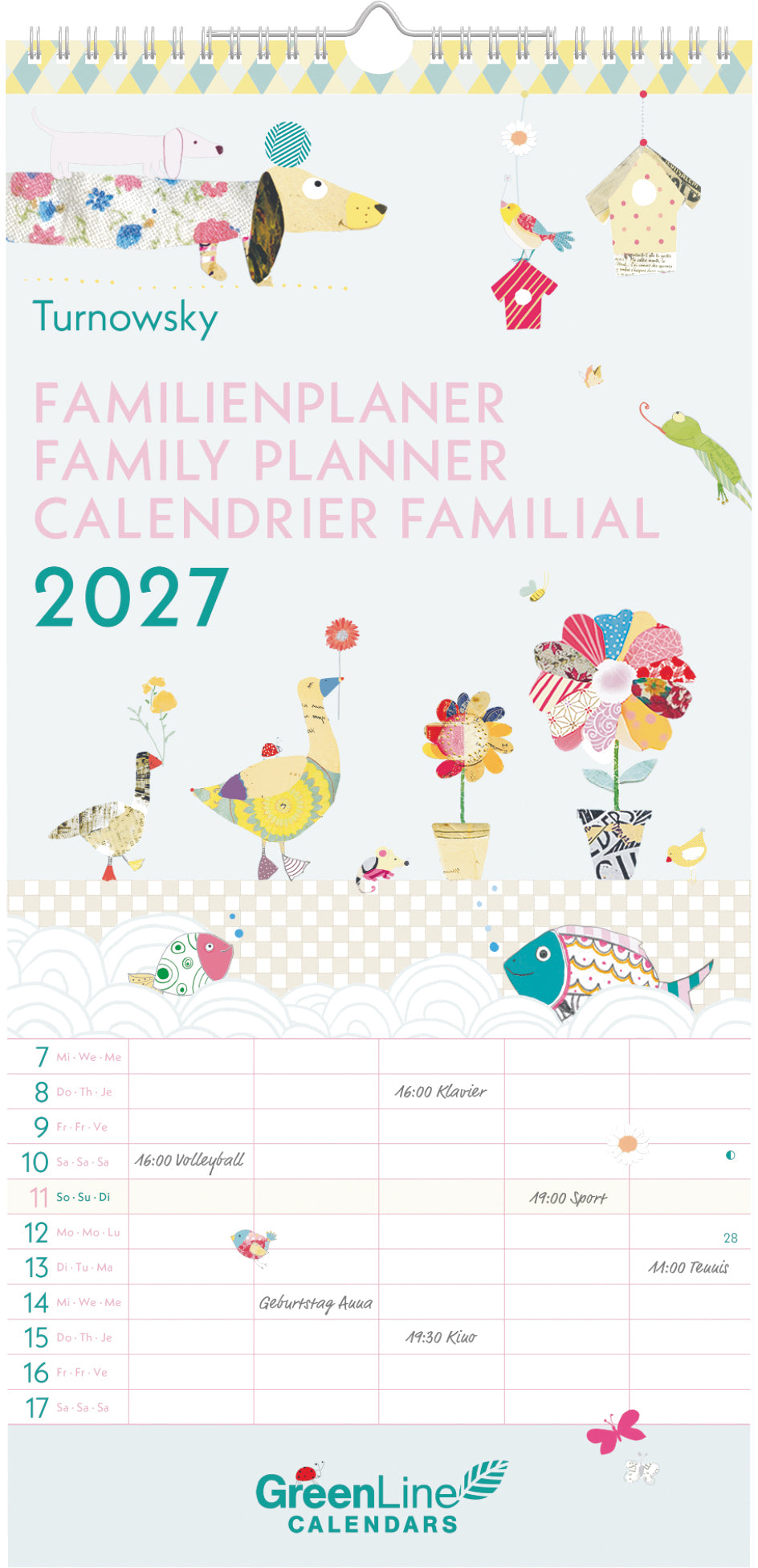 Alpha Edition – Turnowsky Familienplaner, Monat, 2027, 22,3 × 45,5 cm, 5 Spalten