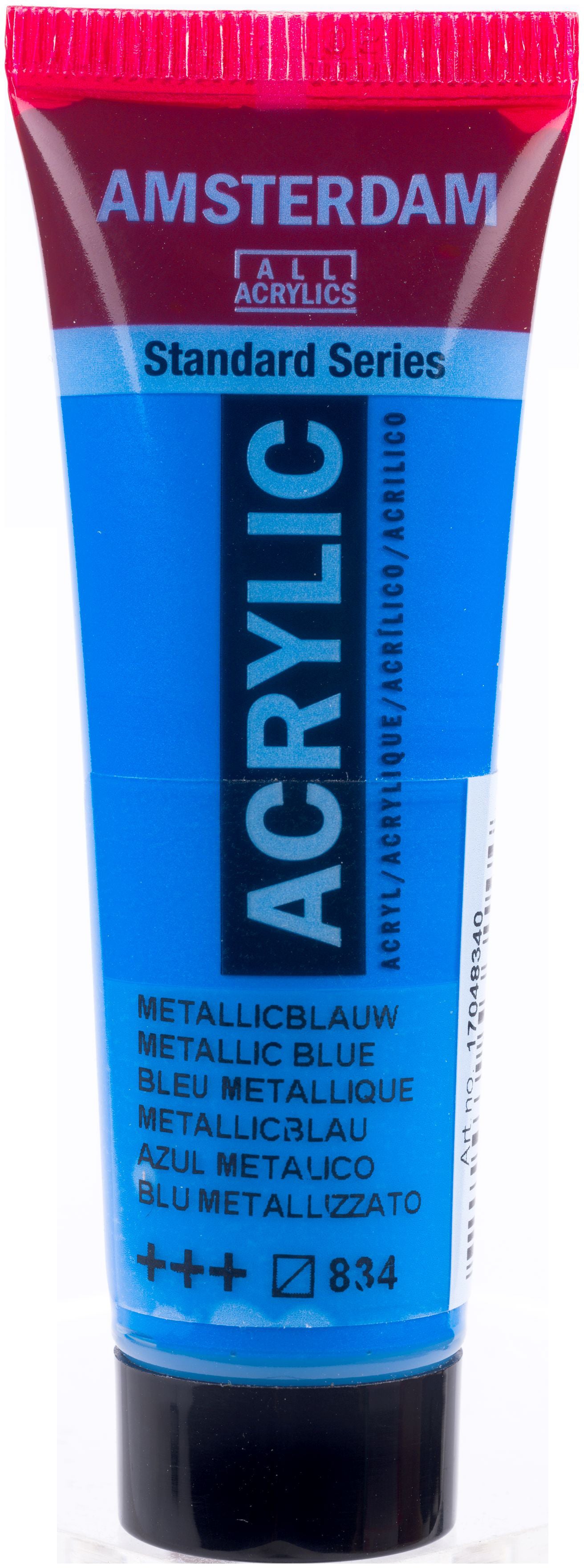 Royal Talens Amsterdam Standardserie Acrylfarbe – Metallic Blau 834, seidenmatt – 20 ml – für Leinwand, Papier, Holz