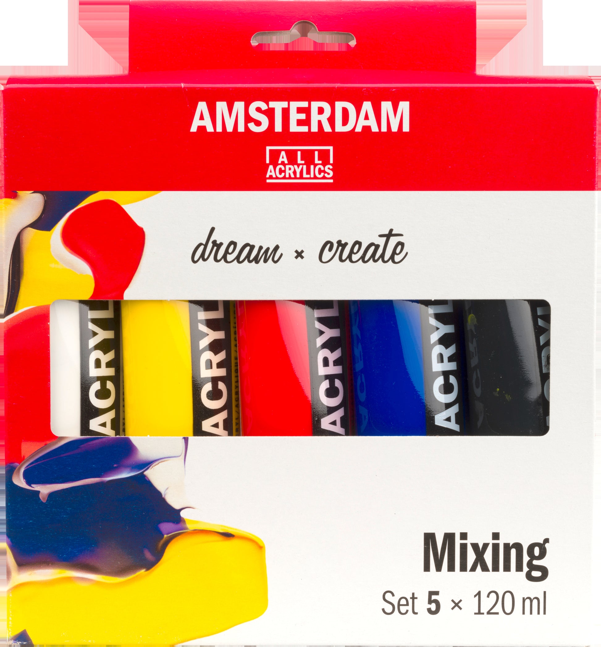 Royal Talens Amsterdam Acrylfarbe Set, seidenmatt – 5 Farben – 5×120 ml (600 ml) – für Leinwand, Papier, Holz