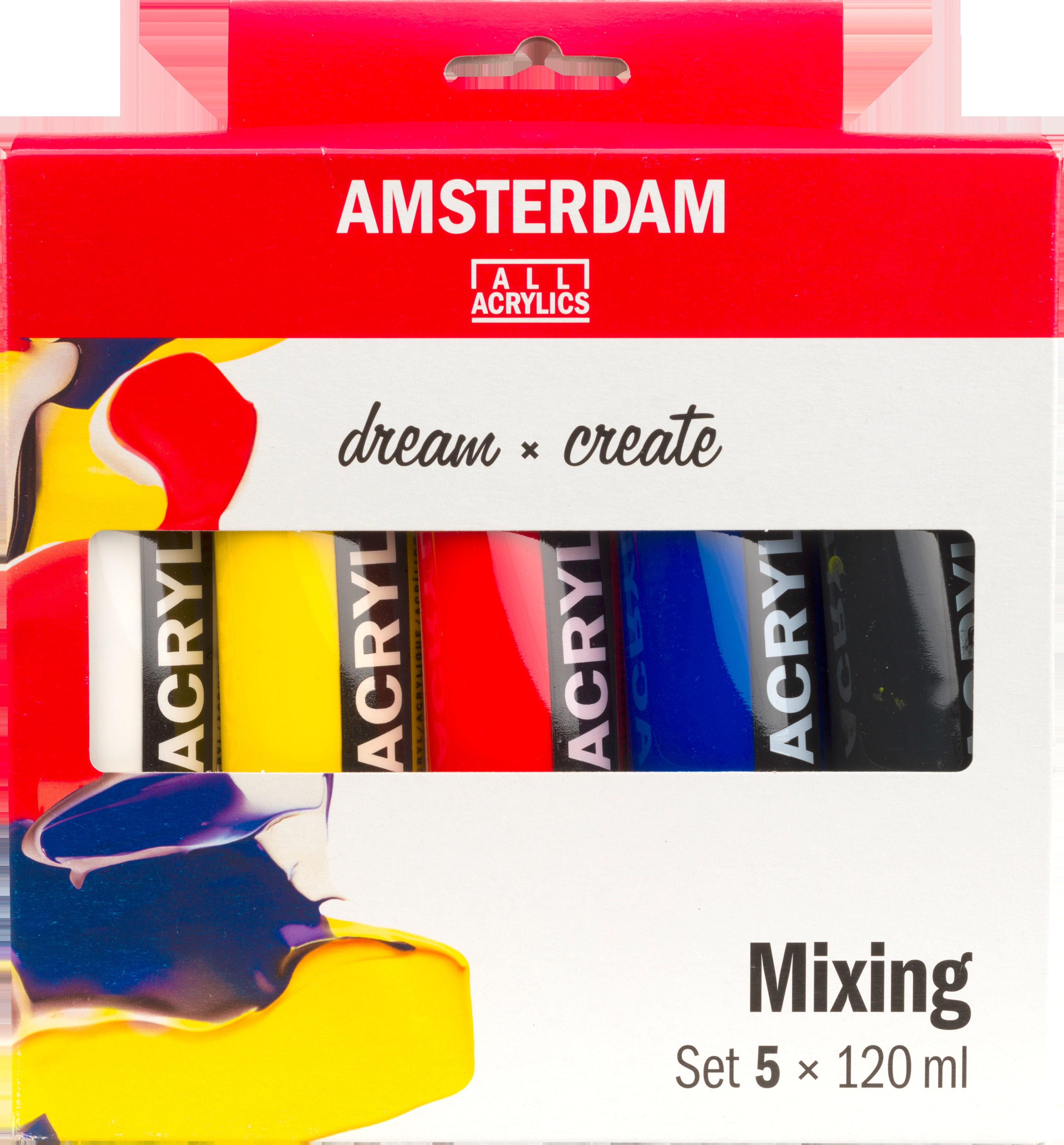 Royal Talens Amsterdam Acrylfarbe Set, seidenmatt – 5 Farben – 5×120 ml (600 ml) – für Leinwand, Papier, Holz
