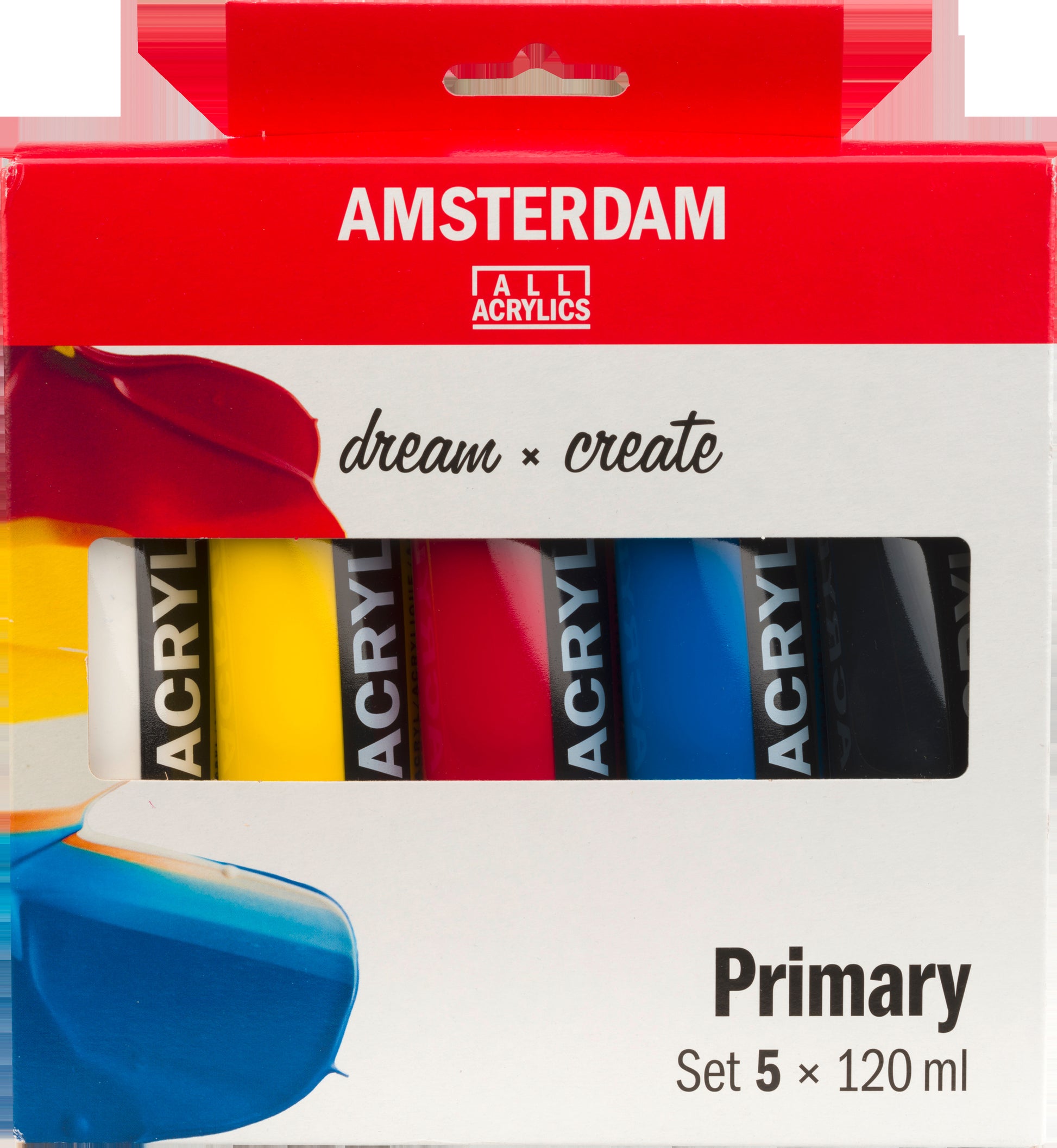 Talens Amsterdam Acrylfarbe – Schwarz/Cyan/Magenta/Weiss/Gelb – 5 Farben 5×120 ml (600 ml)