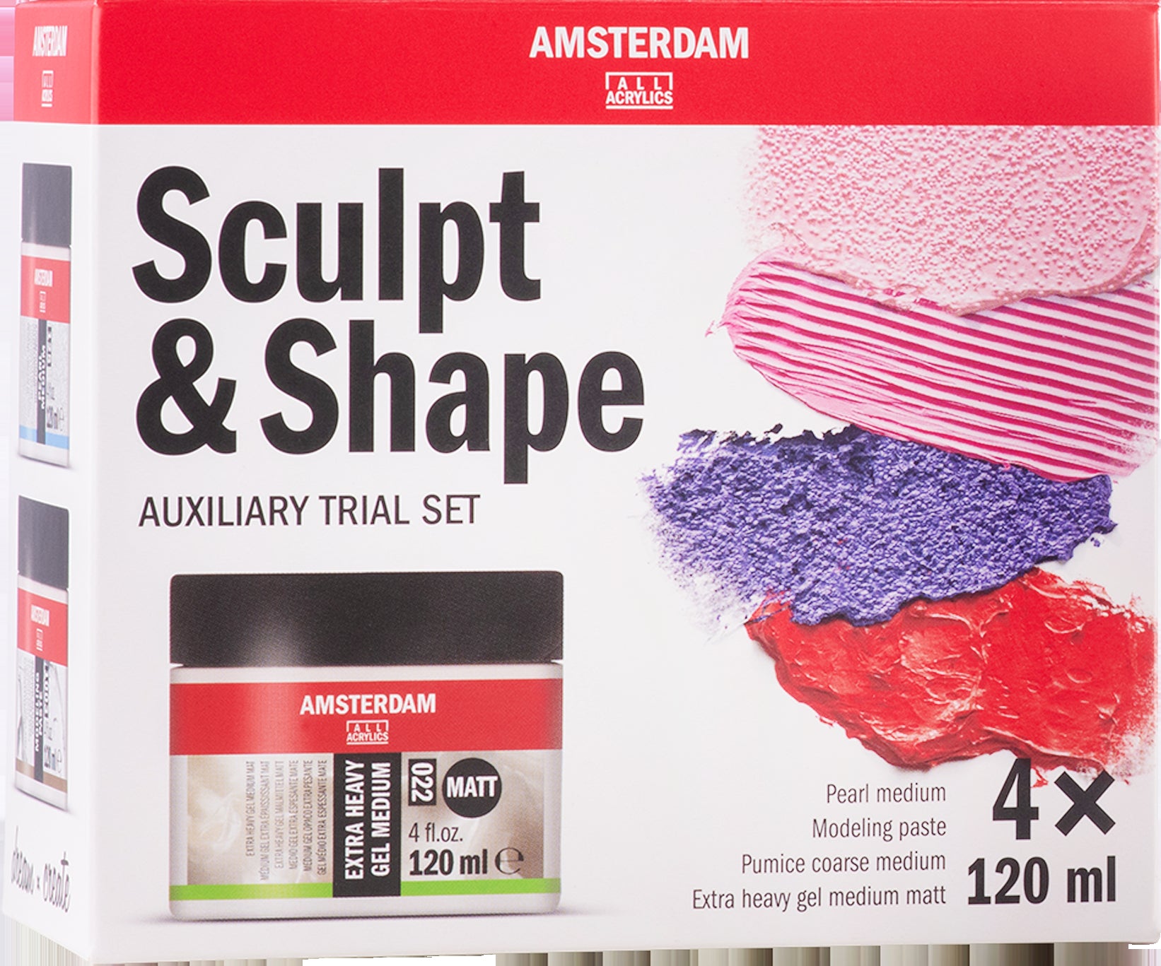Royal Talens AMSTERDAM Modellier- und Medium-Set – 4×120 ml (480 ml) – matt, Perlglanz, texturiert – für Acrylfarben