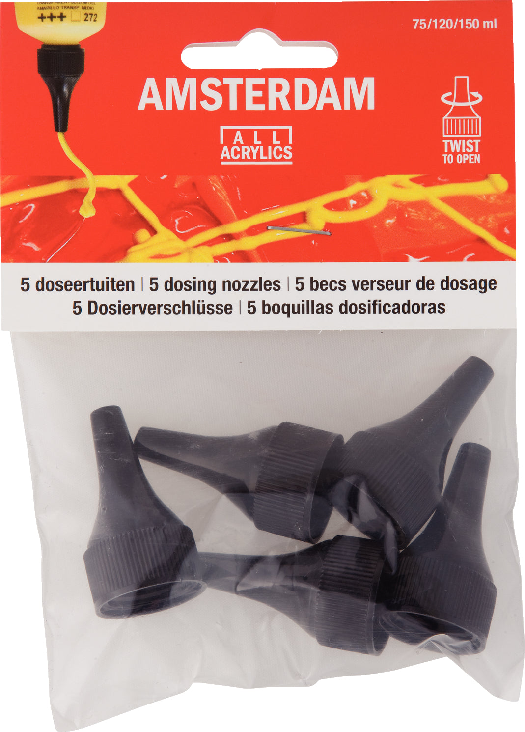 Royal Talens AMSTERDAM – Dosierverschlüsse – Schwarz, 5 Stück, für 75-ml-, 120-ml- und 150-ml-Tuben