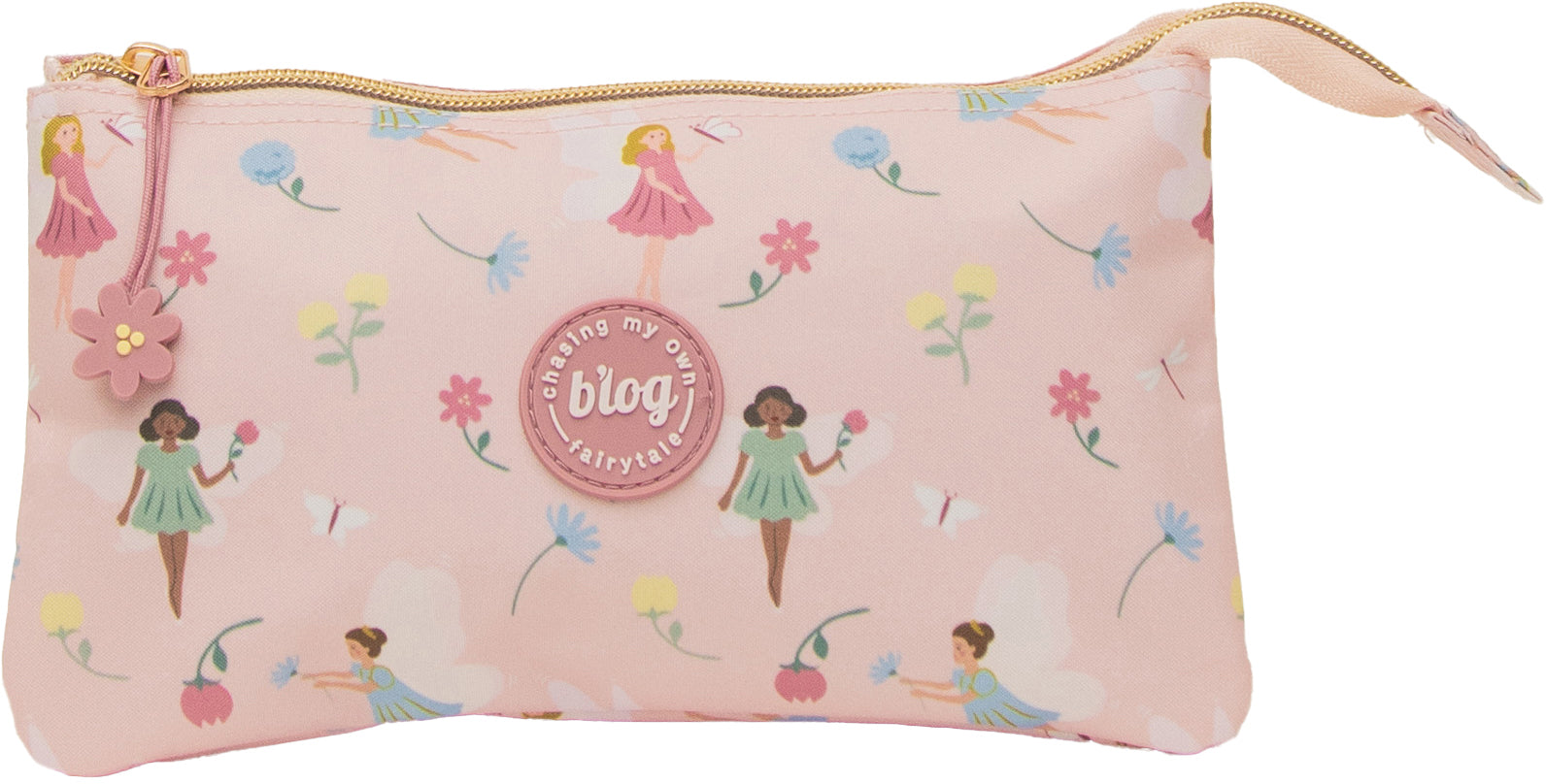 Ancor B'Log Fairies – Schüleretui, 3 Klappen, Pink, Polyester, 22 × 11 × 2 cm
