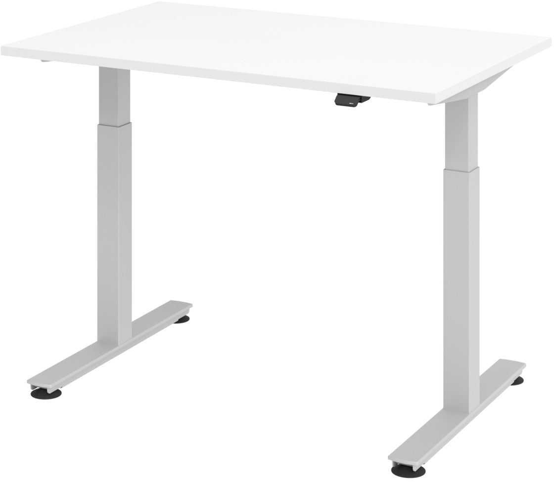 Apollo ONE VXMST612 – Elektrisch höhenverstellbarer Sitz-/Steh-Tisch, 73,4 × 126,4 cm, Höhe 71–120 cm, 120 kg, Weiss/Silber