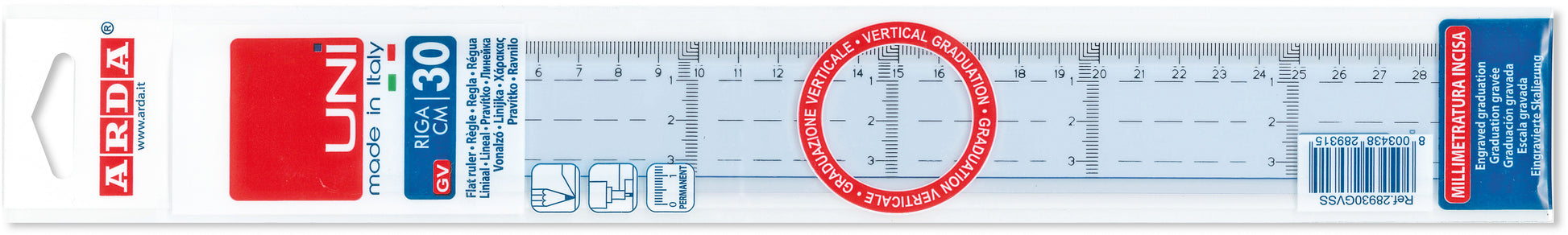 Arda Lineal – Kunststoff – 30 cm – Tuschekante, Vertikalmarkierung – Transparent